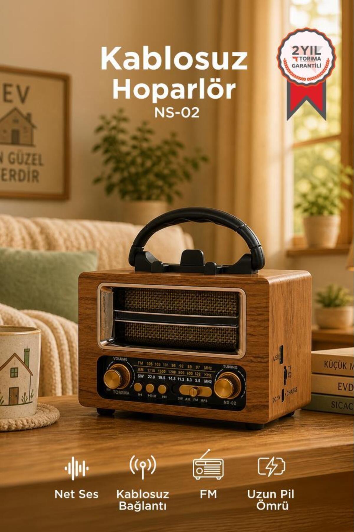 Torima Bluetooth Hoparlör Nostaljik Radyo Speaker NS02 Ahşap