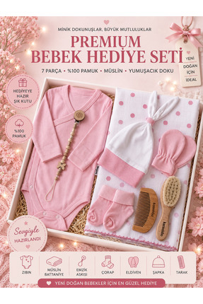 Kereminko Bebek Premium Kız Bebek Hediye Seti - Zıbın , Eldiven , Çorap , Şap...