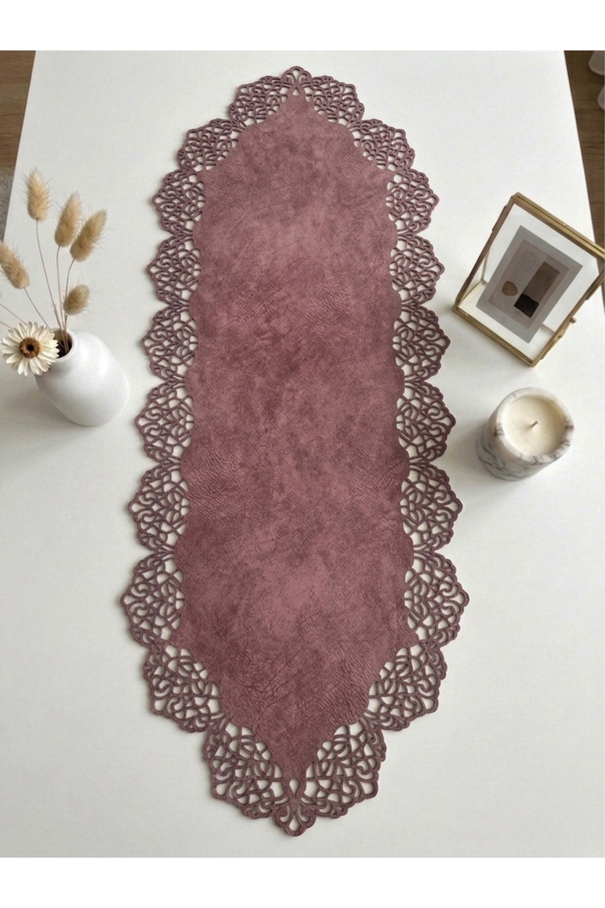 Pink Suede Fabric Runner 40x100 Cm Coffee Table Length - Modern Design