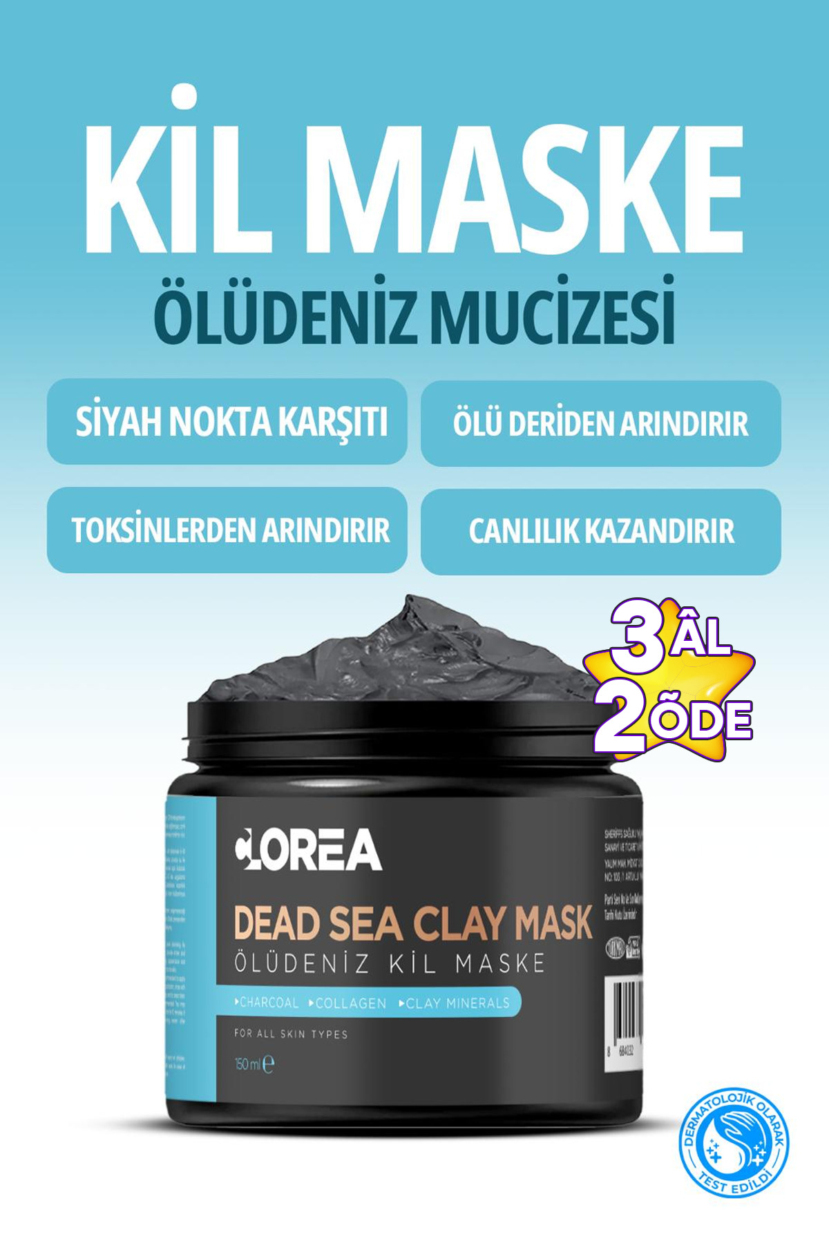 Clorea Kömür Mineralli Ölü Deniz Kil Maskesi Kolajen Siyah Nokta Ölü Deri-Toksin Karşıtı Gözenek Sıklaştrcı — a21412312321