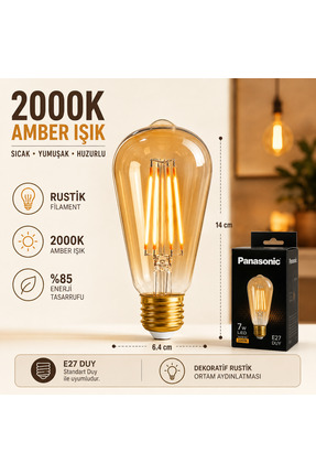 Panasonic Rustik Filament LED Ampul 2000 Kelvin – Sarı Gold Işık