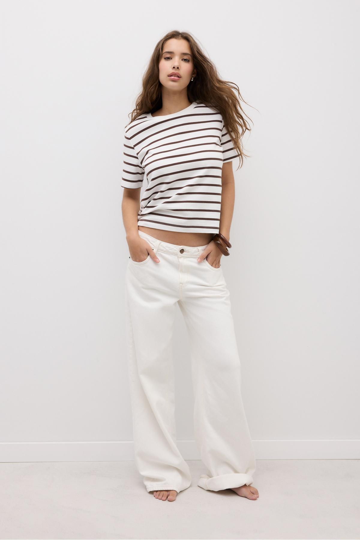 Stradivarius Çizgili, heavy weight, regular fit basic tişört görsel 2
