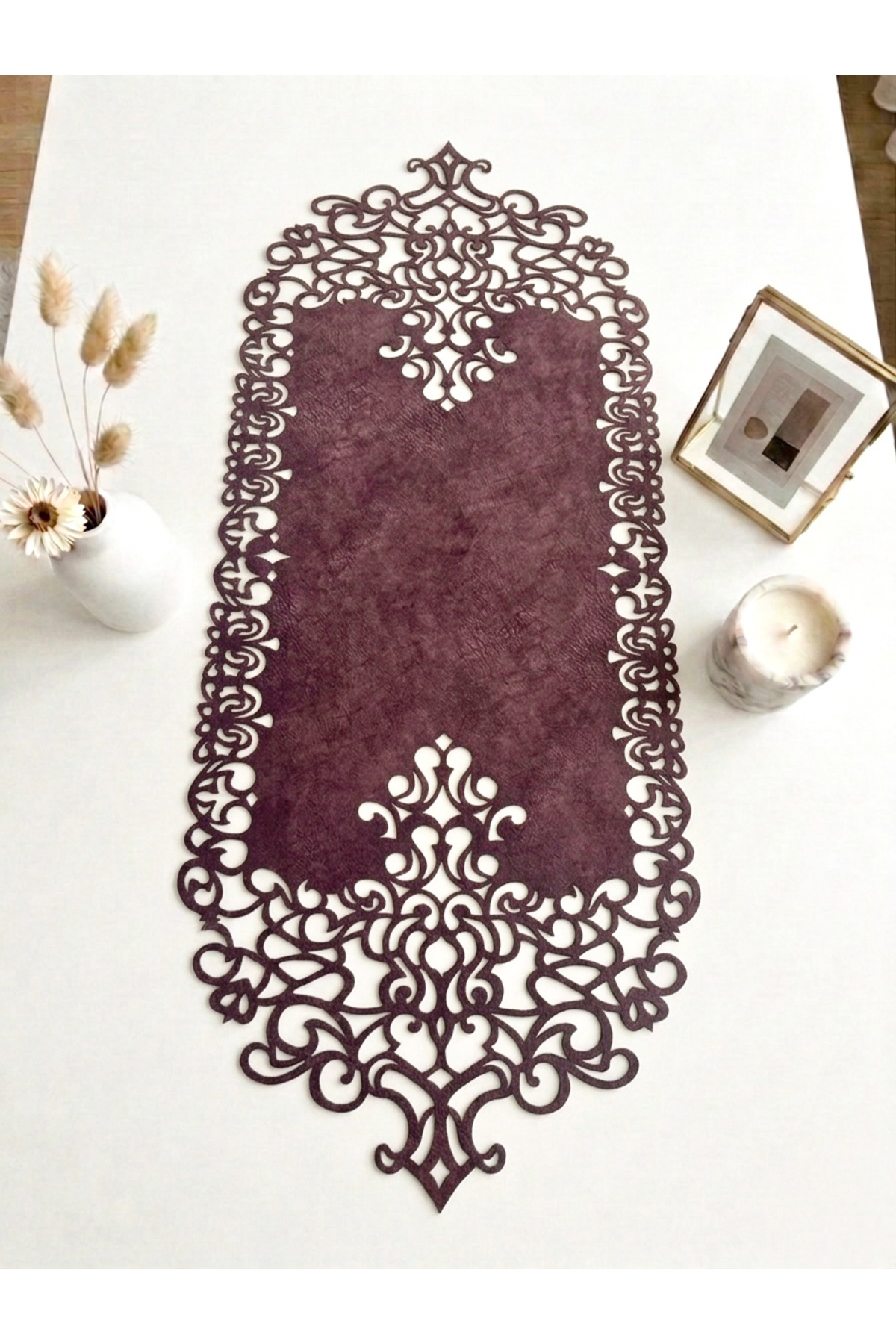 Damson Suede Fabric Runner 40x100 Cm Coffee Table Length - Modern Design