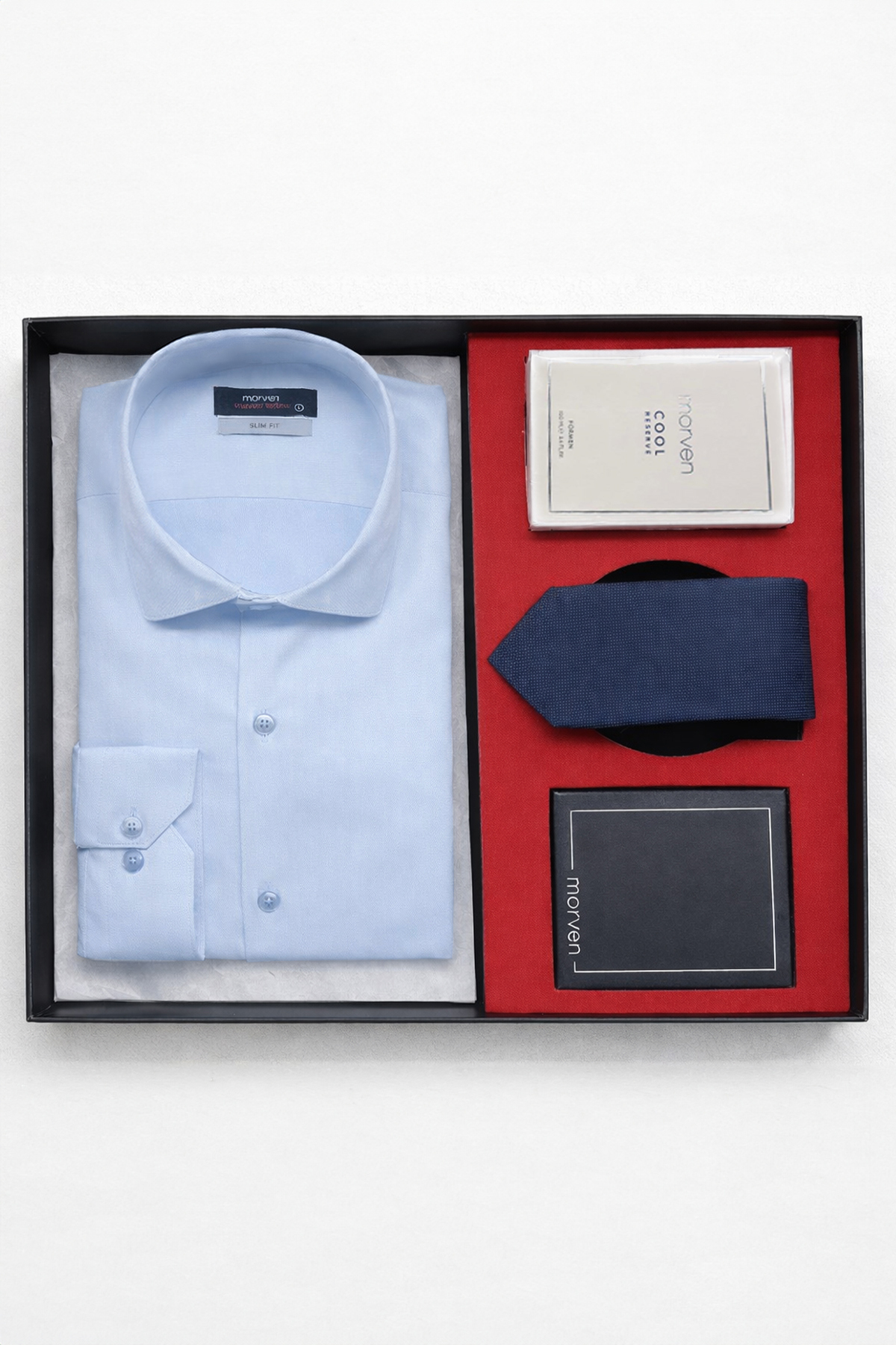 Blue Style Slim Fit Gift Boxed Shirt, Tie, Perfume and Wallet Set ( Father's Day Gift )
