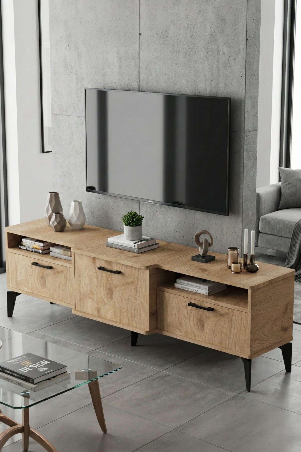 Goldfalez Mistral TV Sehpası Suntalam Bej 160x40 cm görsel 3
