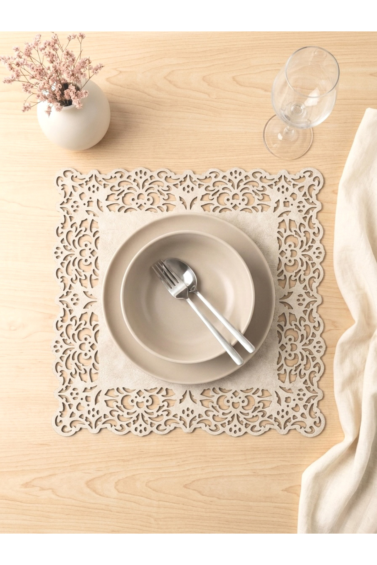 Beige (DARK CREAM) Suede Fabric American Service Underplate 35x35 Cm Square Set of 6 -stylish and Durable
