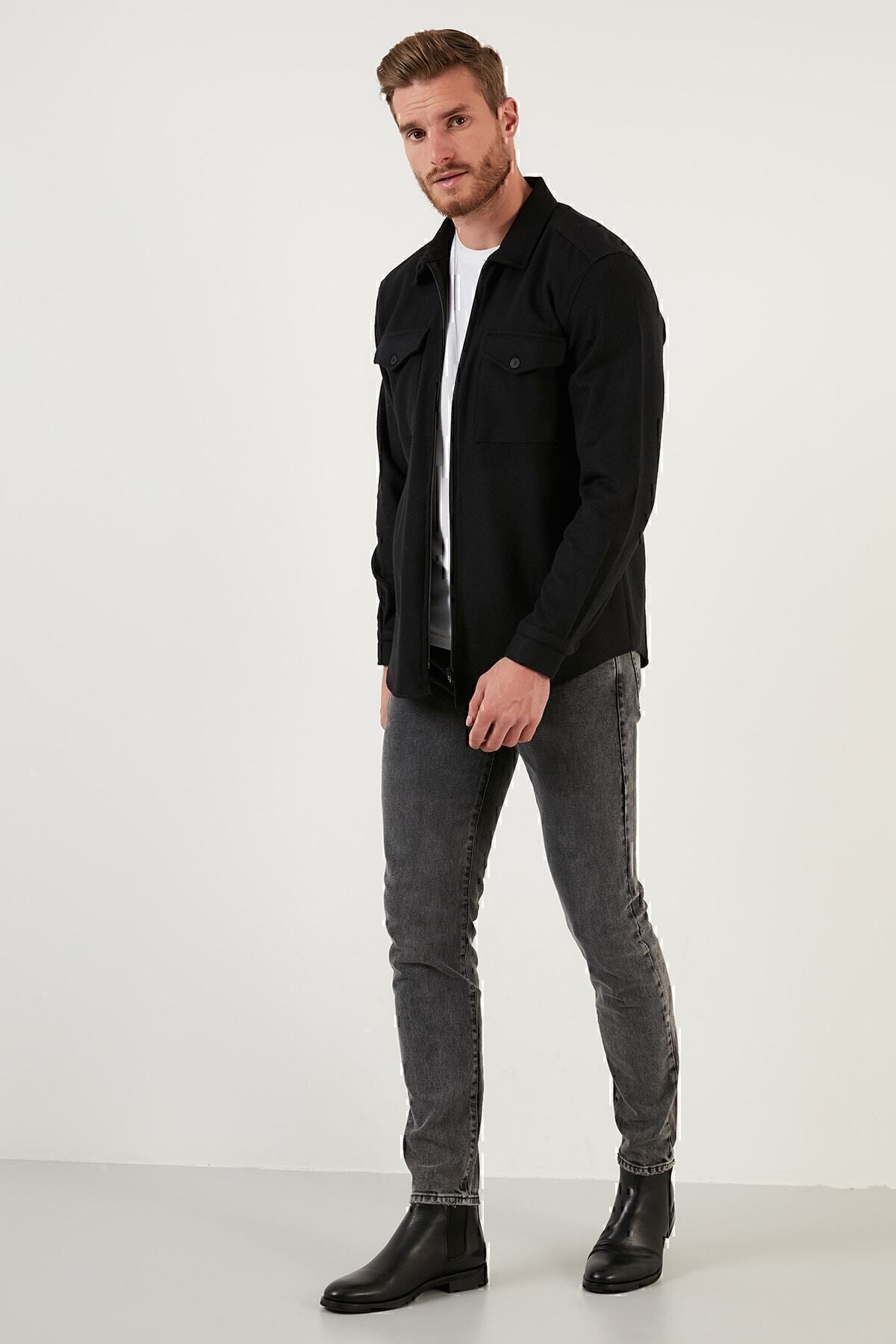 Buratti Erkek Siyah Çift Cepli Fermuarlı Slim Fit Kışlık Gömlek Cf21w112925 görsel 5