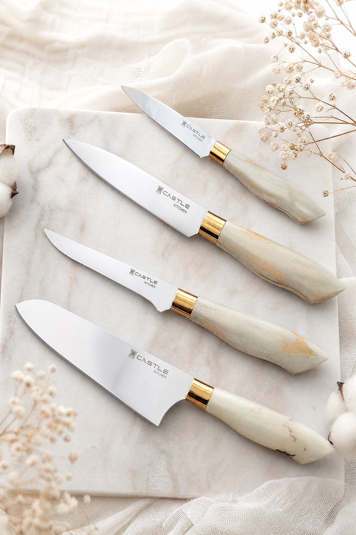 Chamomile Series 4-Piece Kitchen Knife Meat Bread Vegetable Kitchen Chef Knife Set (LZL-4527 )