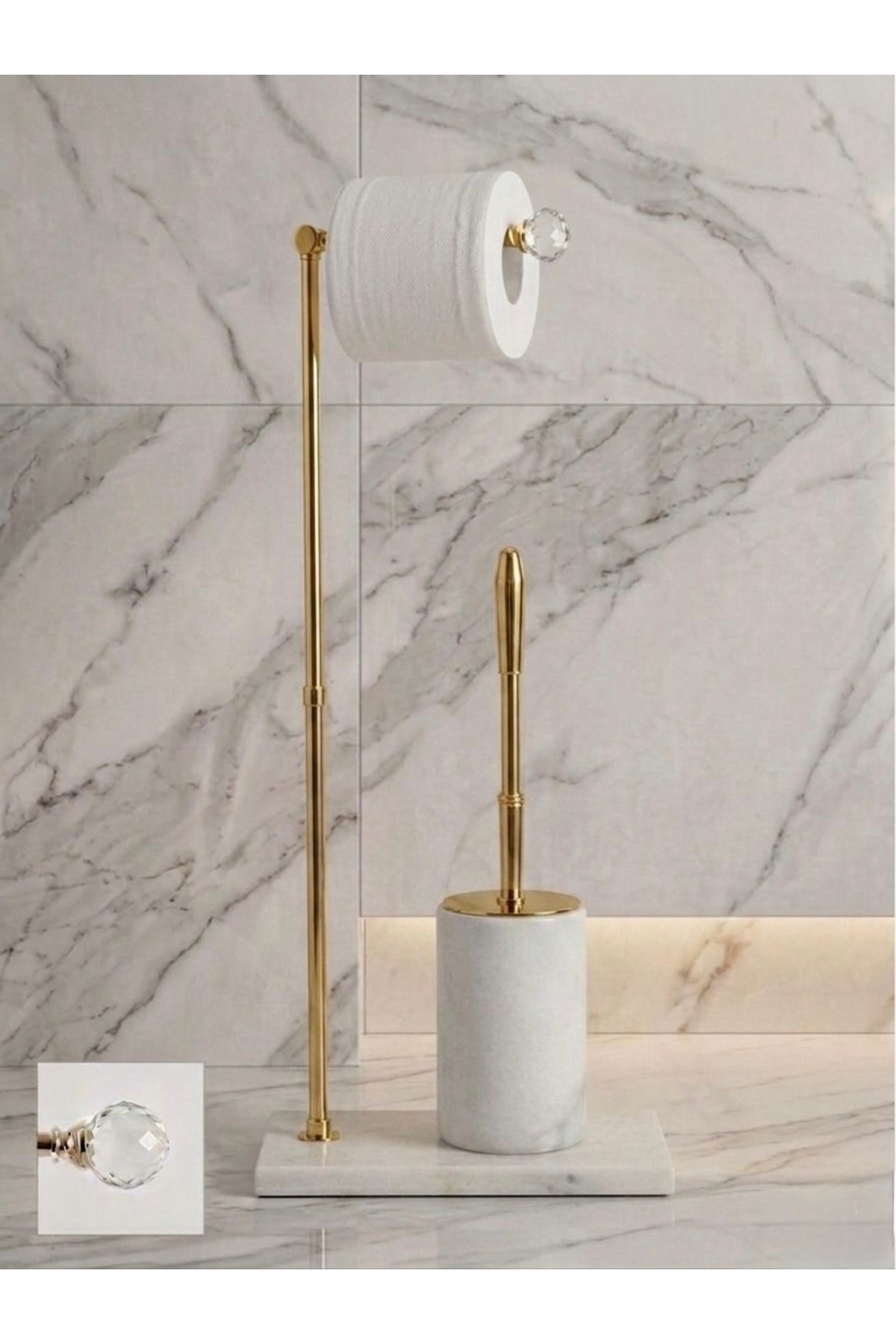 Marble Bathroom Set of 2,WC Brush Holder,Natural Stone Marble WC Paper Holder