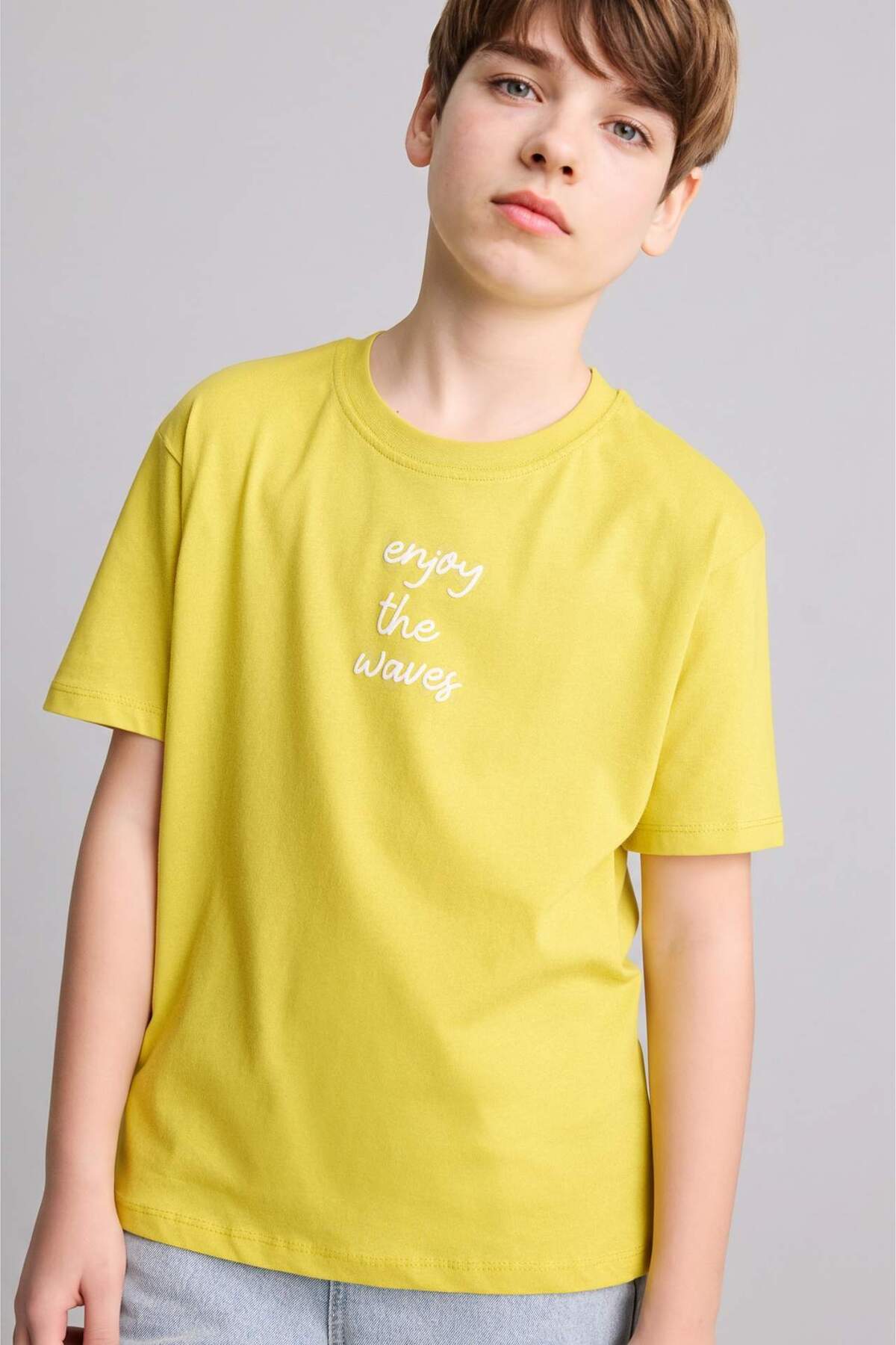 Defacto 100% Cotton New Regular Fit Crew Neck Printed Short Sleeve T-Shirt for Boys H4325A826Hs