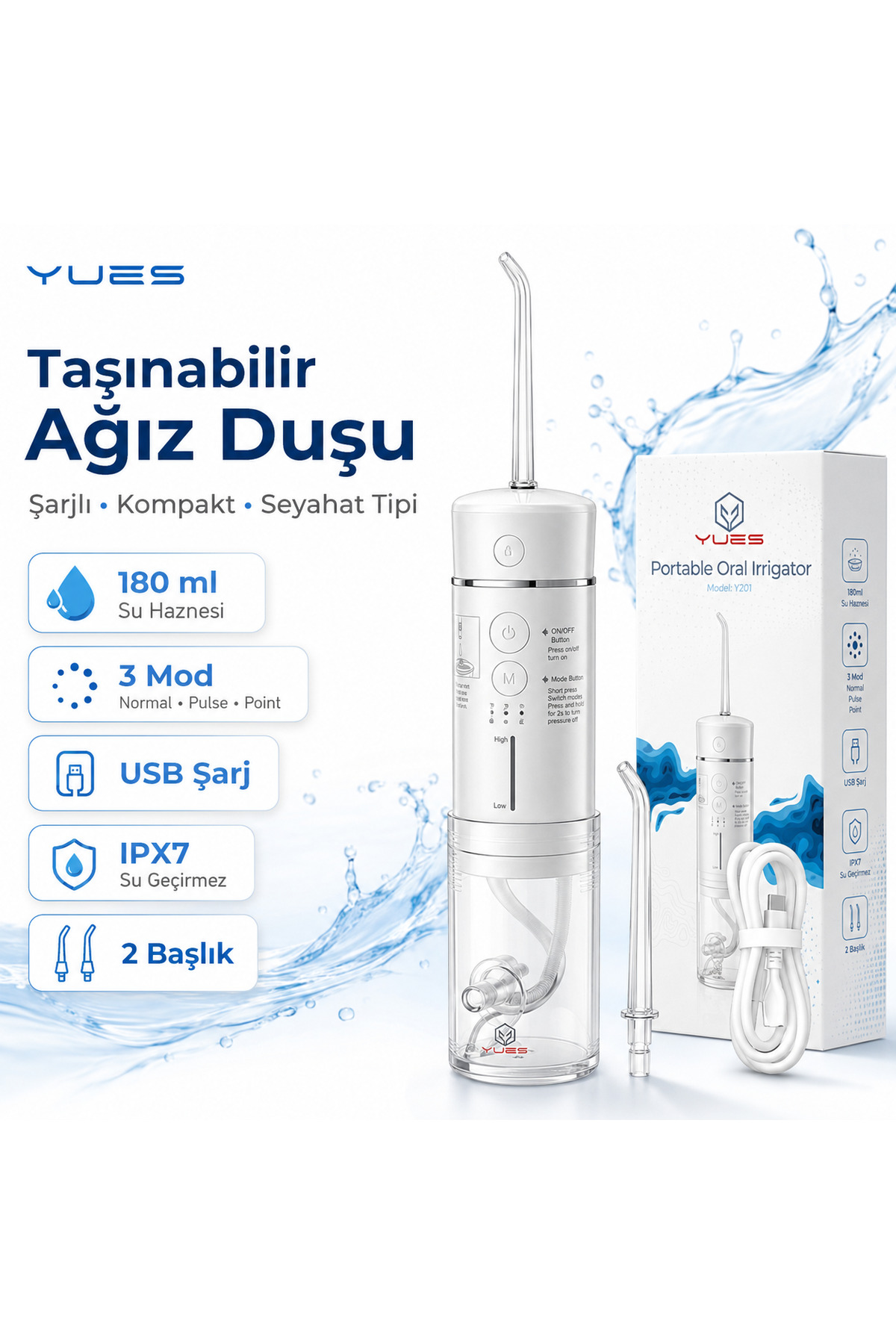 YUES Taşınabilir Ağız Duşu Şarj Edilebilir Diş/protez Bakım Ve Ağız Duşu Seyahat Tipi Diş Temizleme Cihazı - Fiyatı, Yorumları