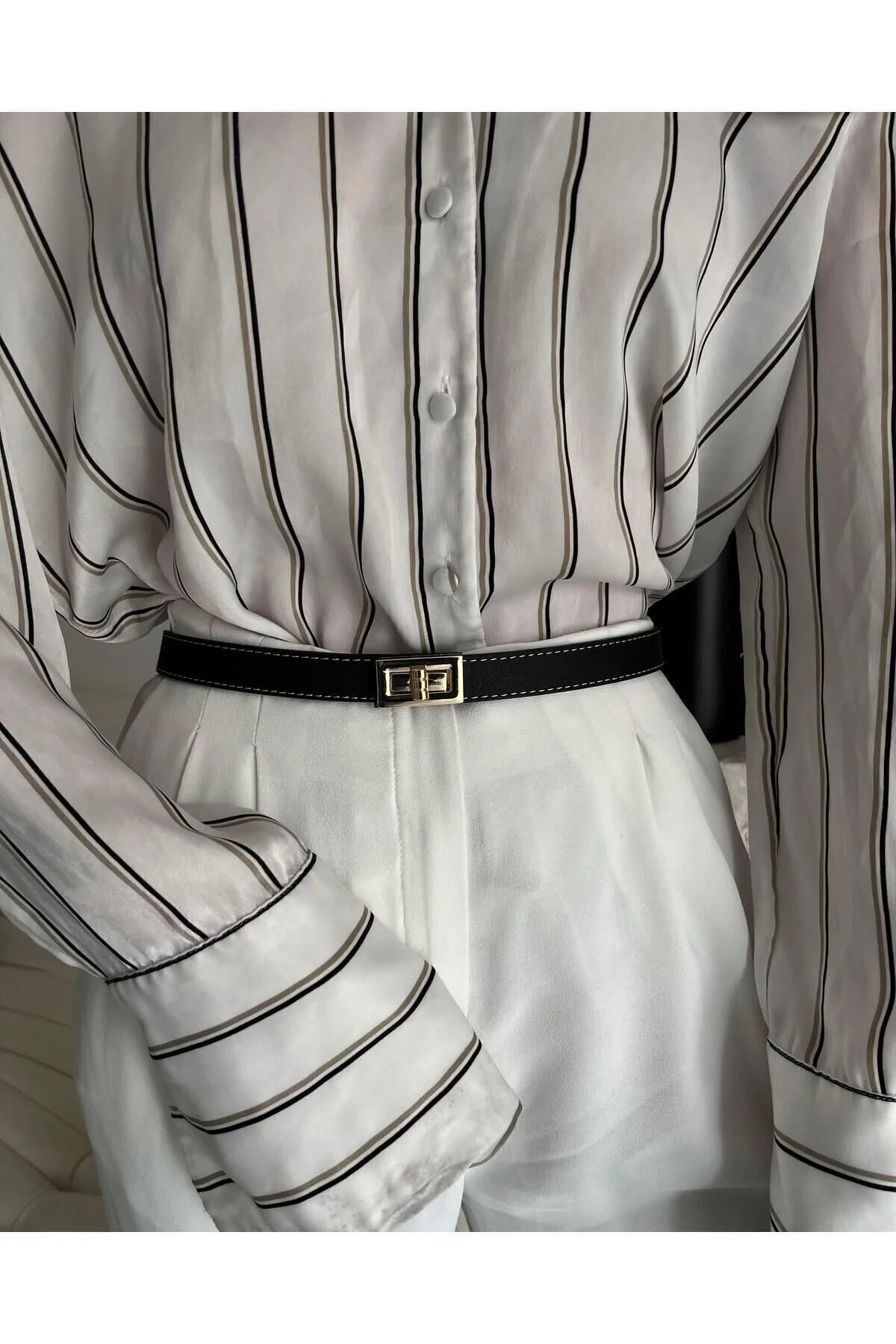 Sewn Gold Buckle Belt 2.5cm Black