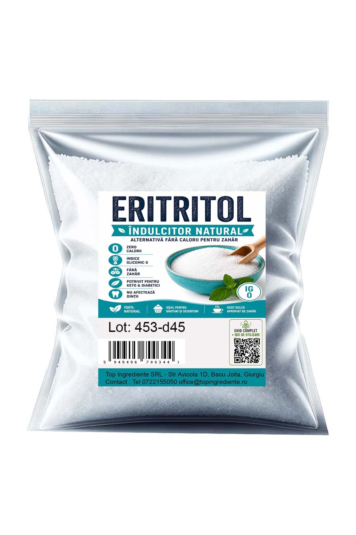 Top Ingrediente Eritritol - Inlocuitor - Zero Calorii - 500g