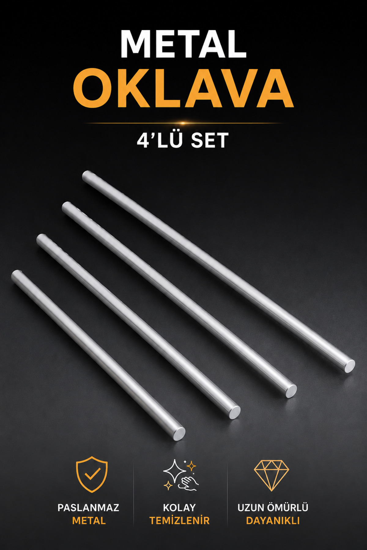 4-Piece Masterchef Aluminum Stainless 29-49-74-99 CM Metal Rolling Pin Set Dough Opening Apparatus Table Kitchen
