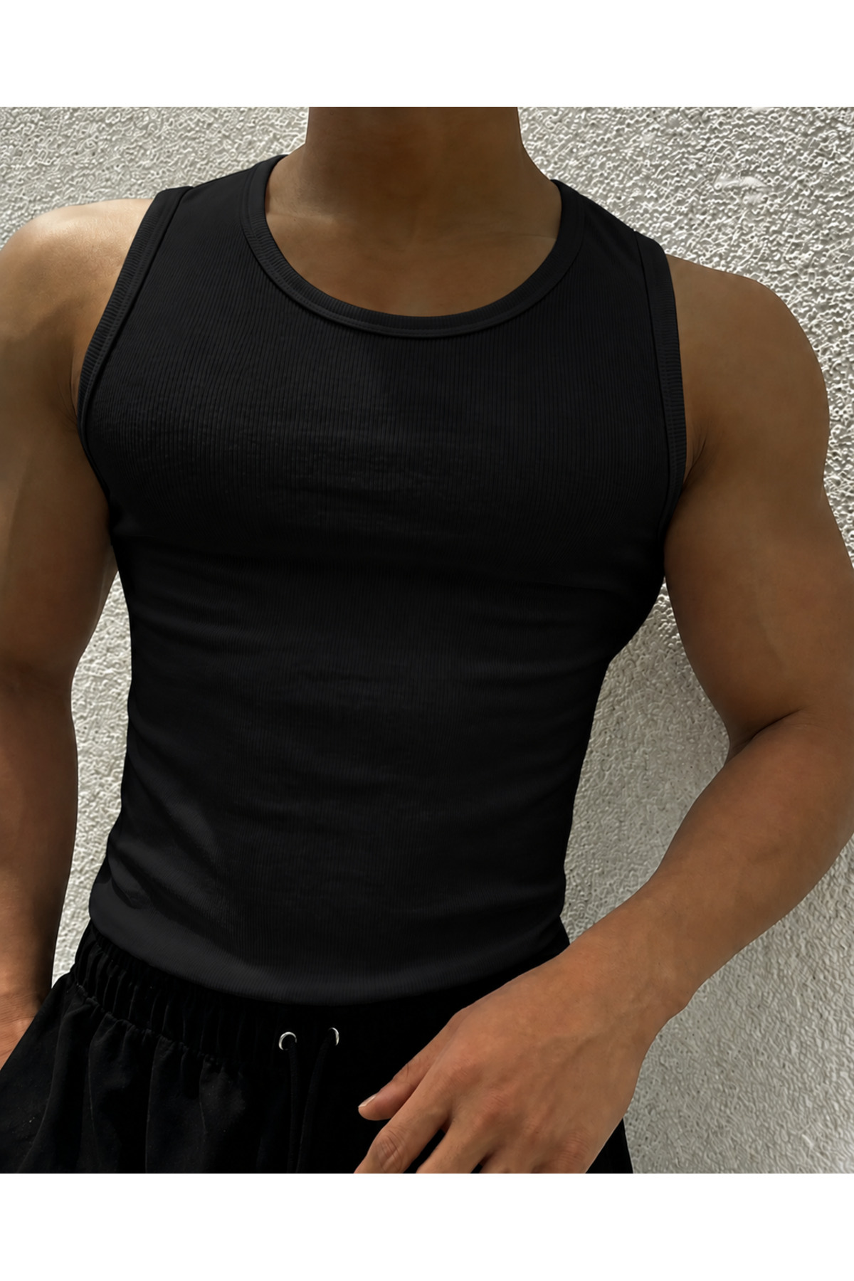 Livik Erkek Halter Yaka Slimfit Fitilli Sporcu Likralı Atlet