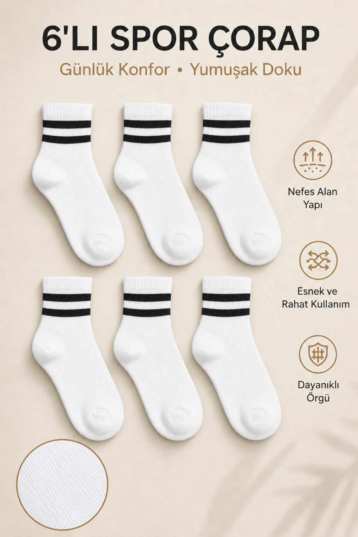 6 Pairs of Seamless Hooped Tennis Kids Socket Sports Socks