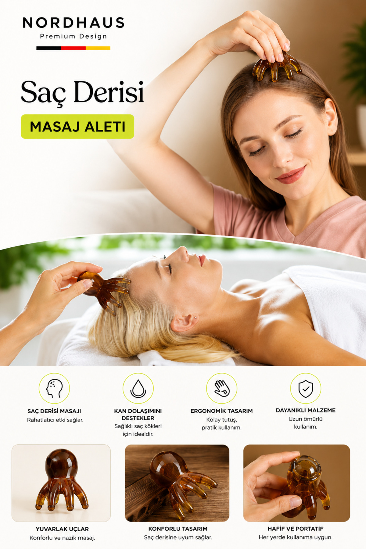 Nordhaus Masaj Aleti Gua Sha Masaj Aleti Kafa Kaşıyıcı Baş Masaj Aleti