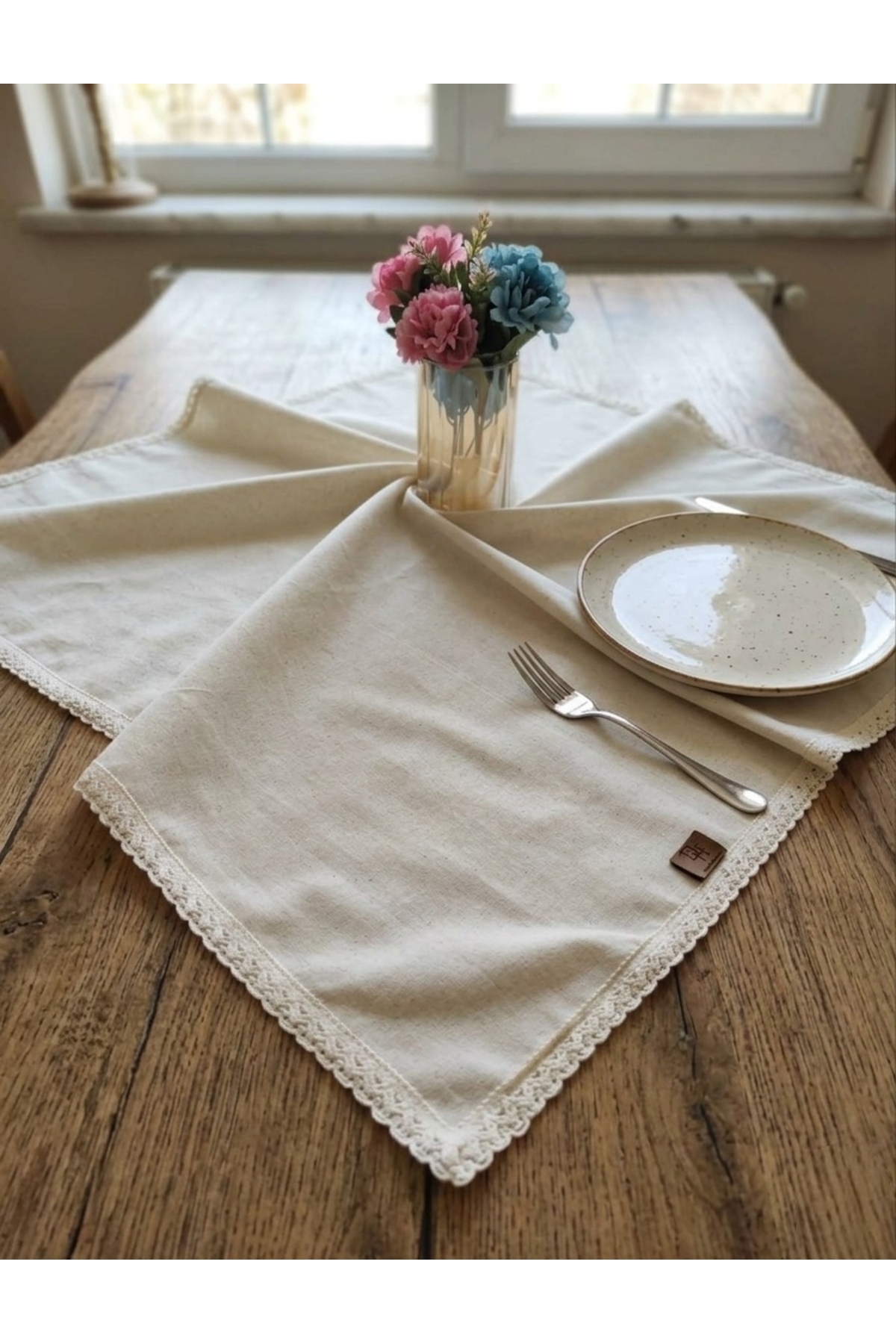 Organic Linen Cotton Soft Easy Iron Cream Guipure Tablecloth