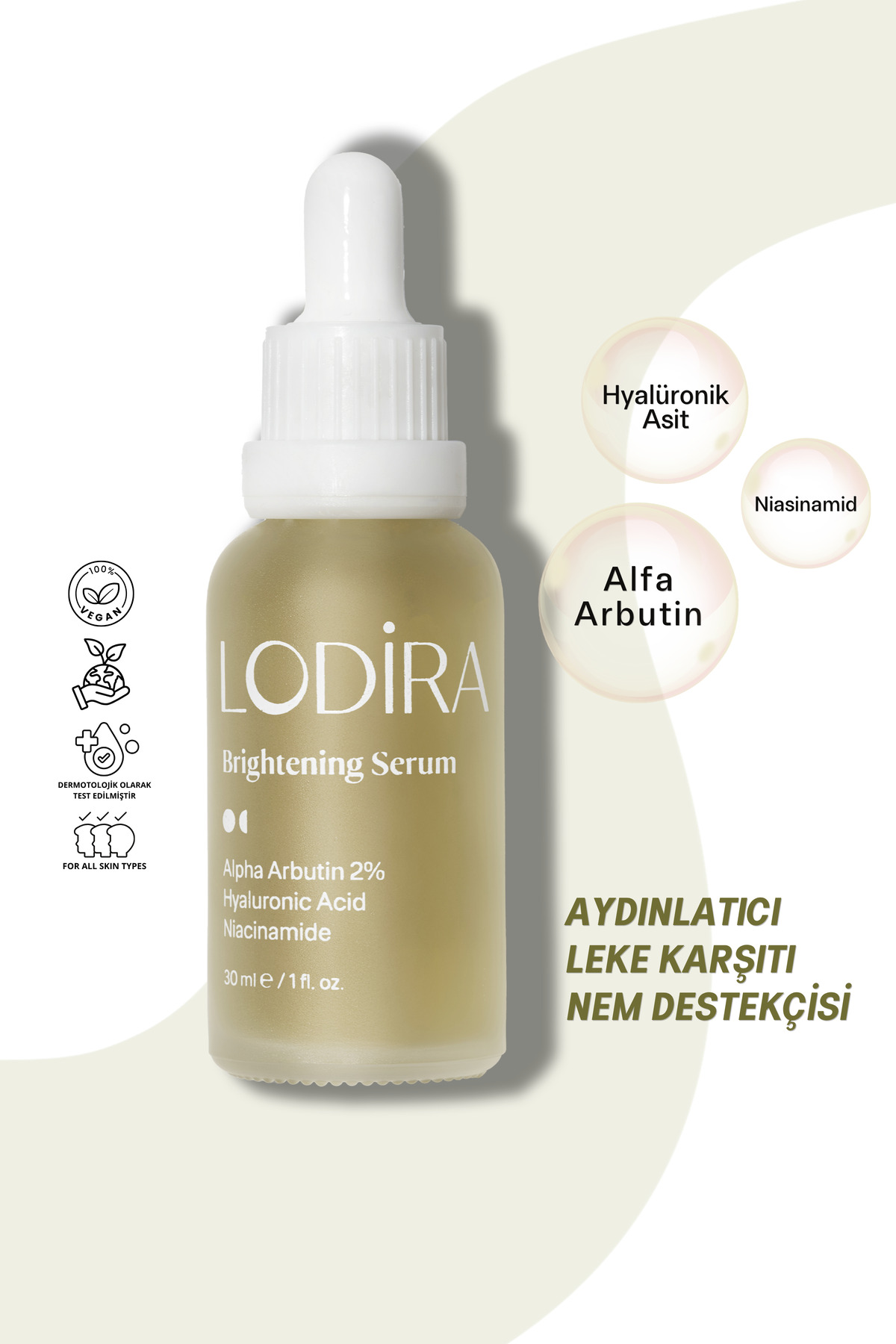 Lodira Cosmetic سرم روشن کننده و ضد لک آلفا آربوتین 2% هیالورونیک اسید 2% نیاسینامید - LDR-006