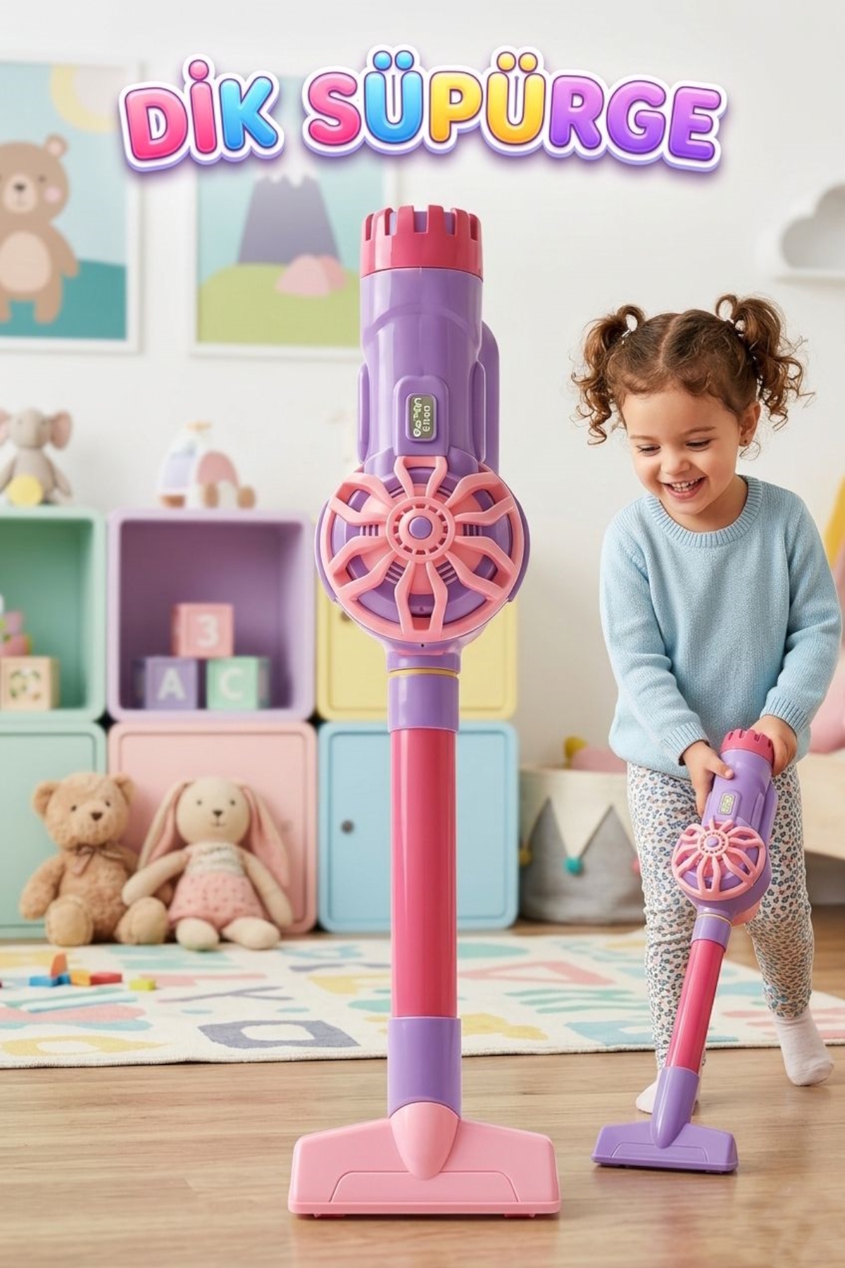 Tıfıl Toys Işıklı ve Sesli Pilli Oyuncak Dikey Süpürge - Boncuk
