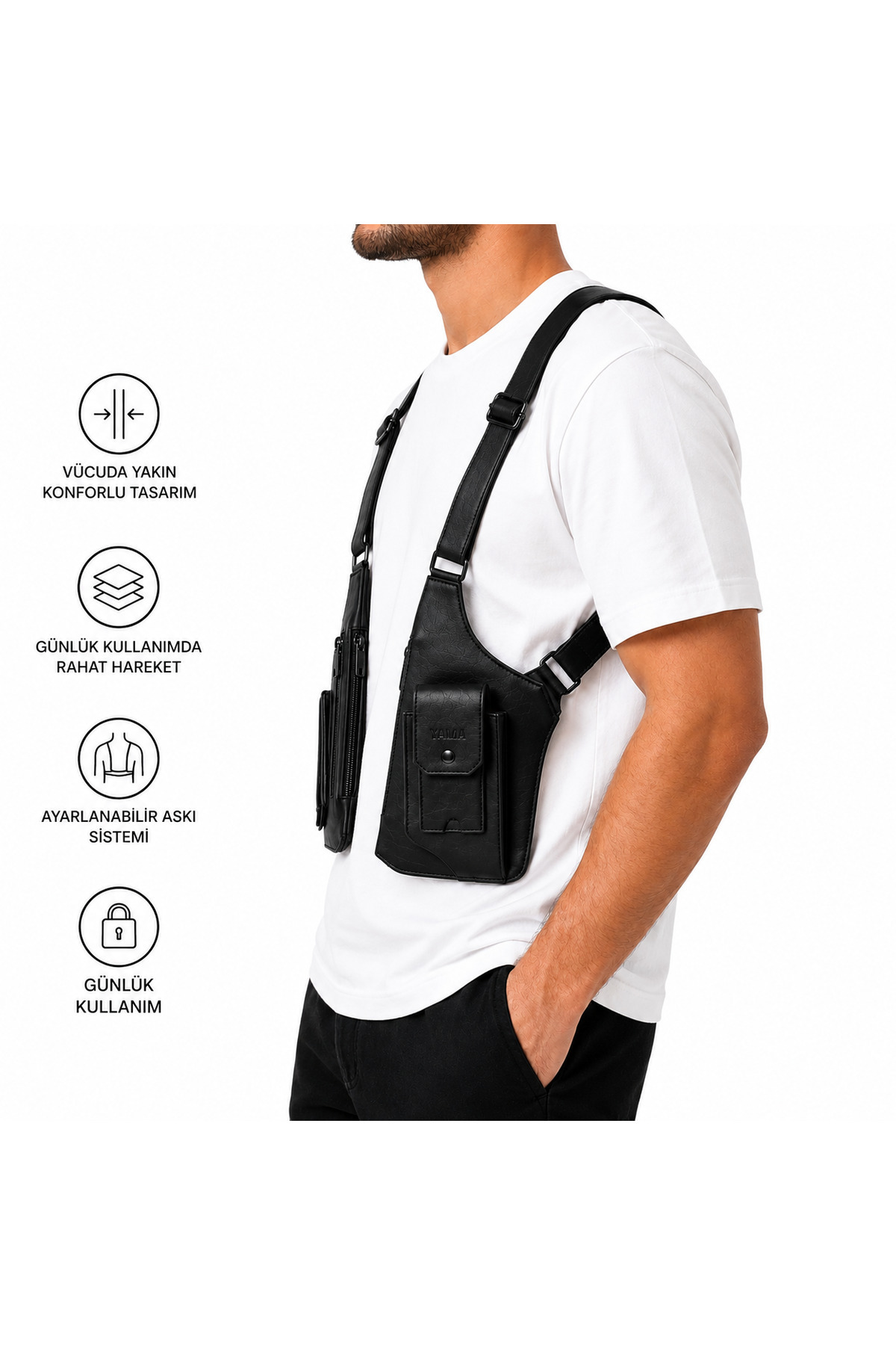 YAMA WEAR Çapraz Askılı Premium Çanta - Siyah görsel 3