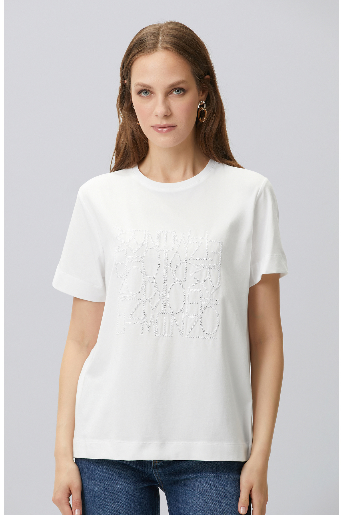 White Embroidery Detailed T-shirt