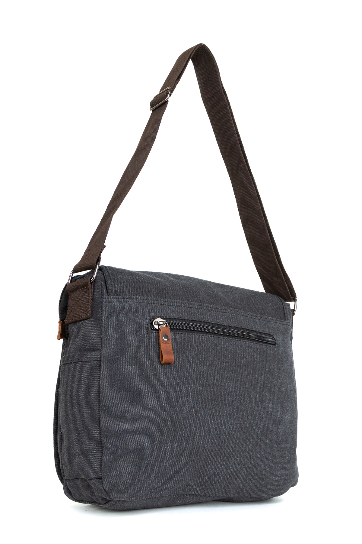 Necati Çanta Organize Kanvas Kumaş 15,6 Inç Laptop Bölümlü Su Geçirmez Postacı Çanta Siyah görsel 5