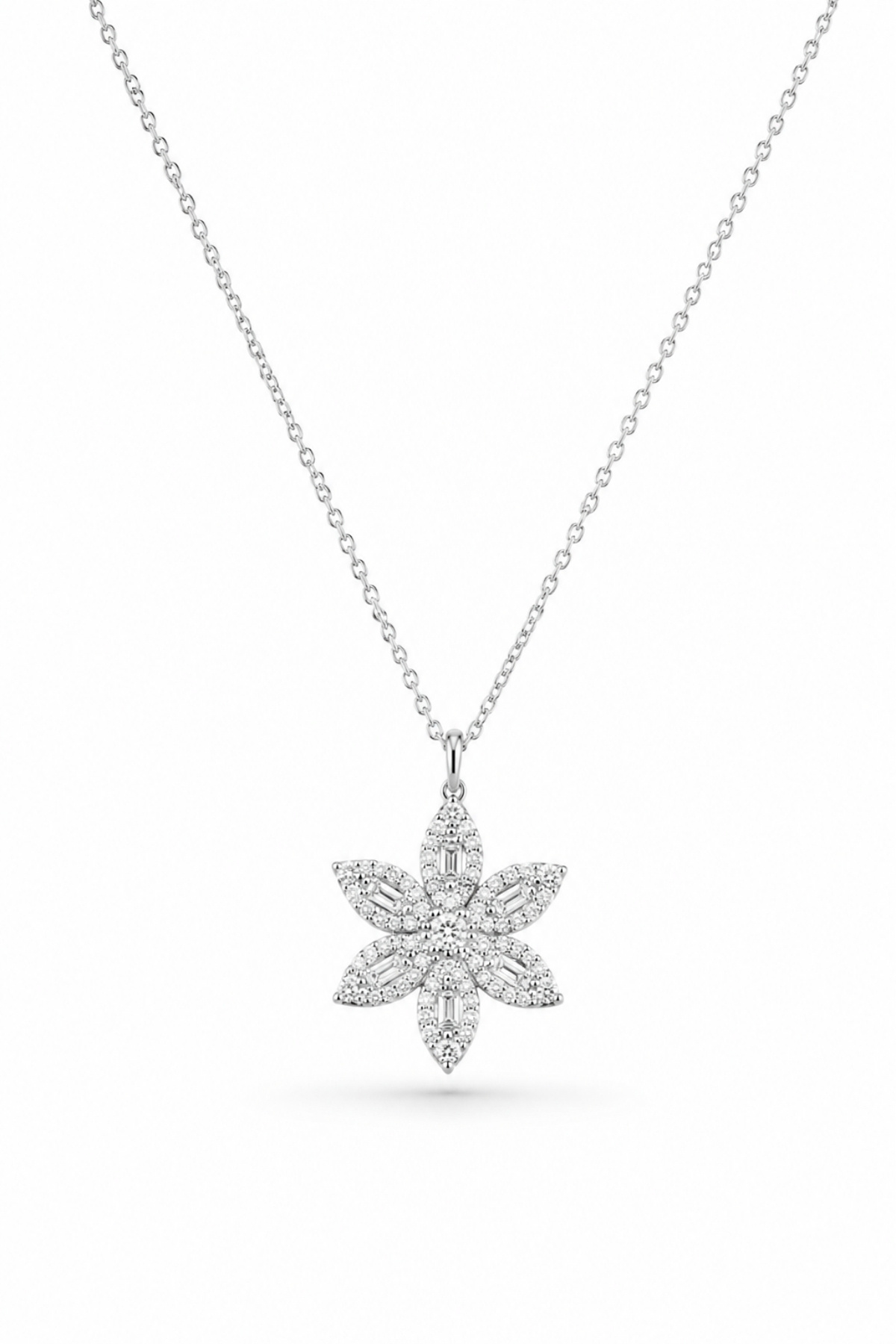 Women's Necklace with Custom Box - Lotus White Fairy Tale Lotus Flower Women's Necklace with Baguette Stone