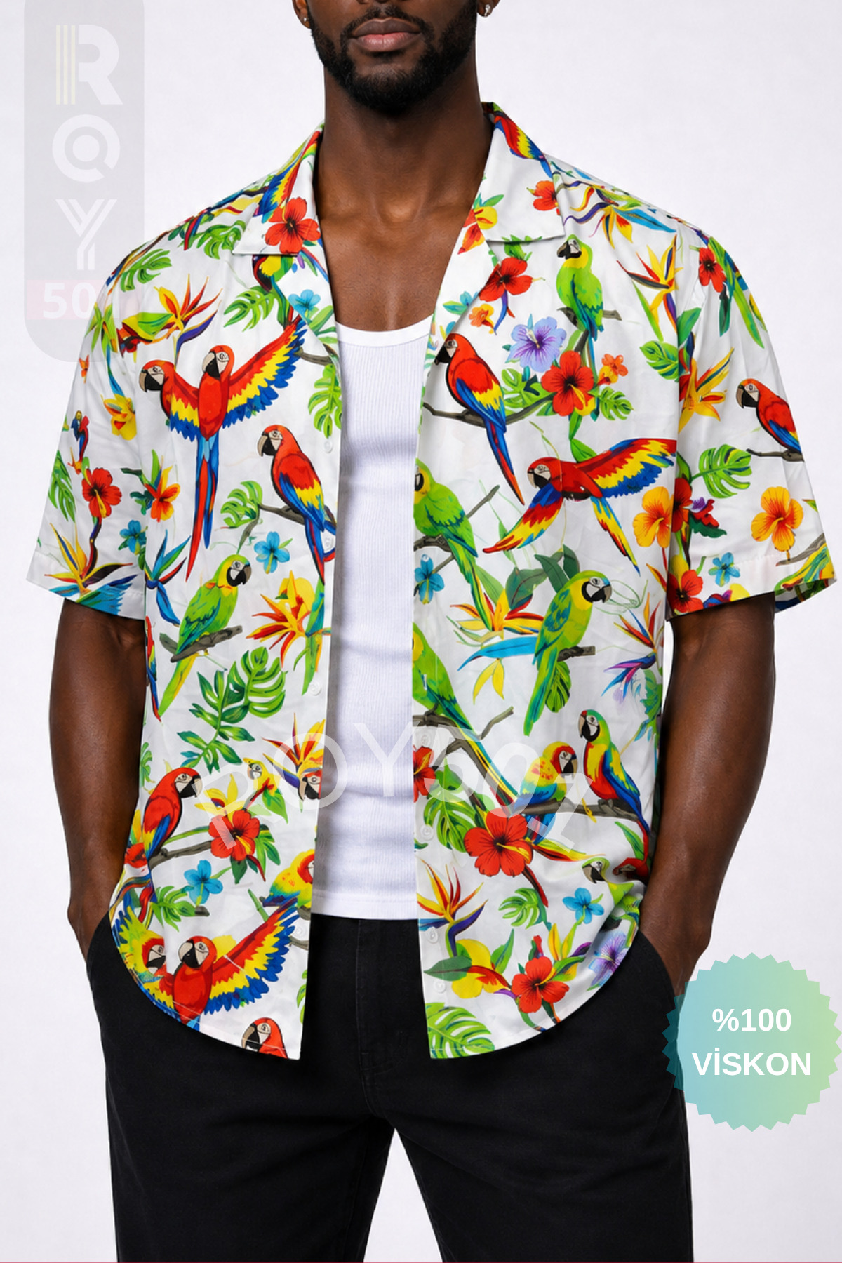 Men's Short Sleeve Shirt Parrot Patterned Short Sleeve Shirt Summer Shirt Men's Oversize Shirt
