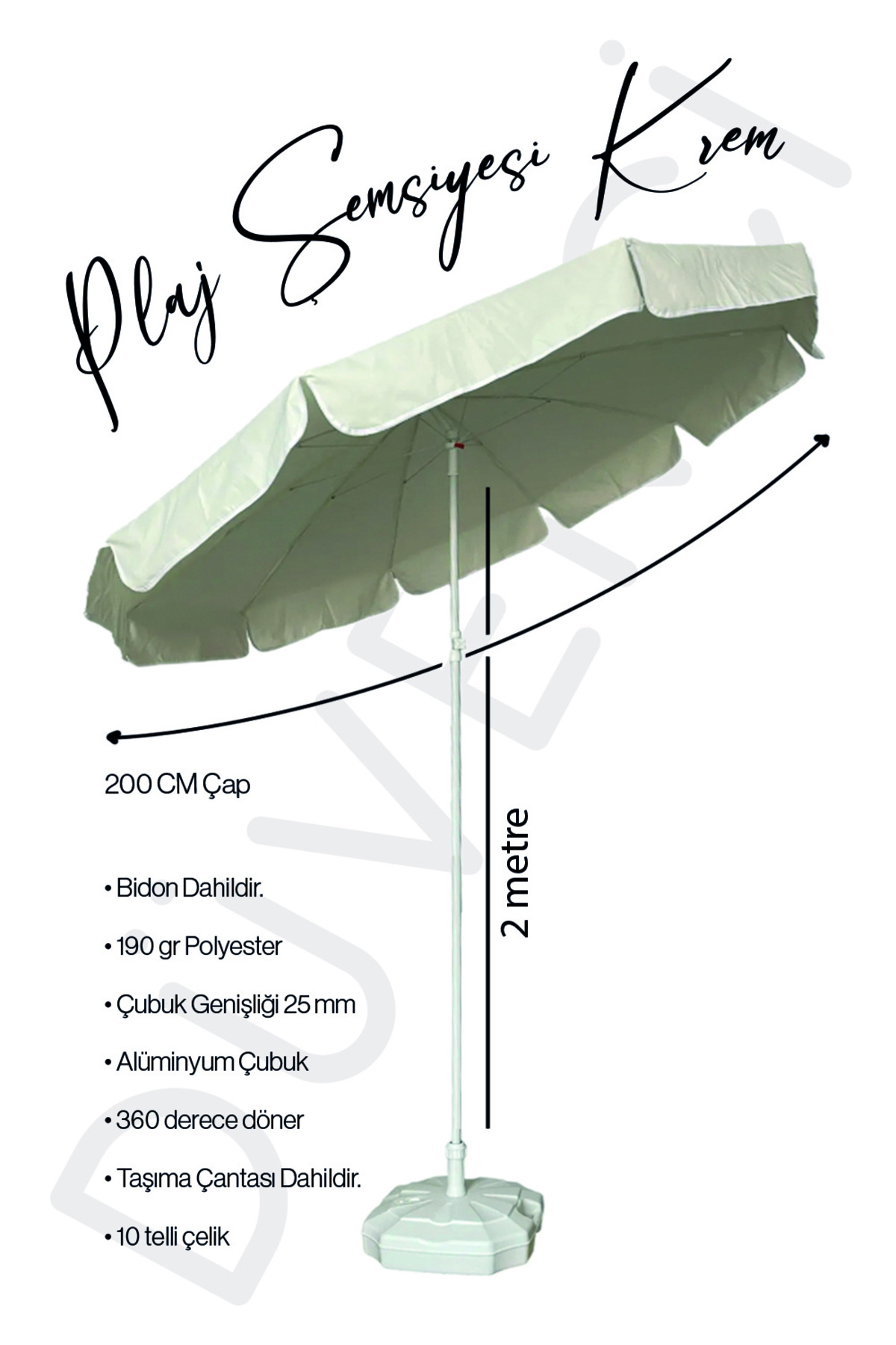 Beach Umbrella with 200 cm Diameter and Drum