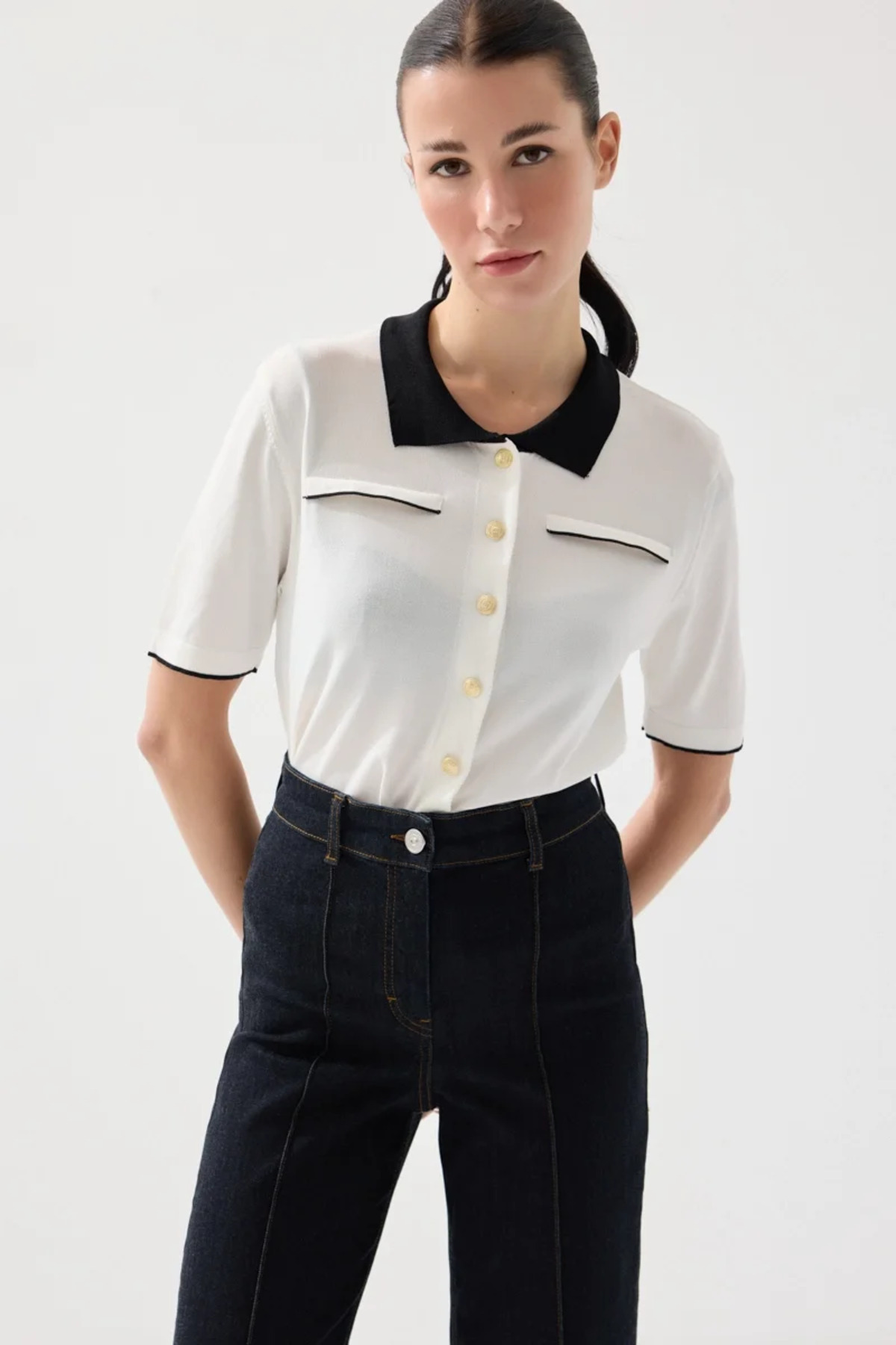 Gusto Bol Paçalı Nervür Dikişli Tensel Denim Pantolon - Lacivert görsel 5