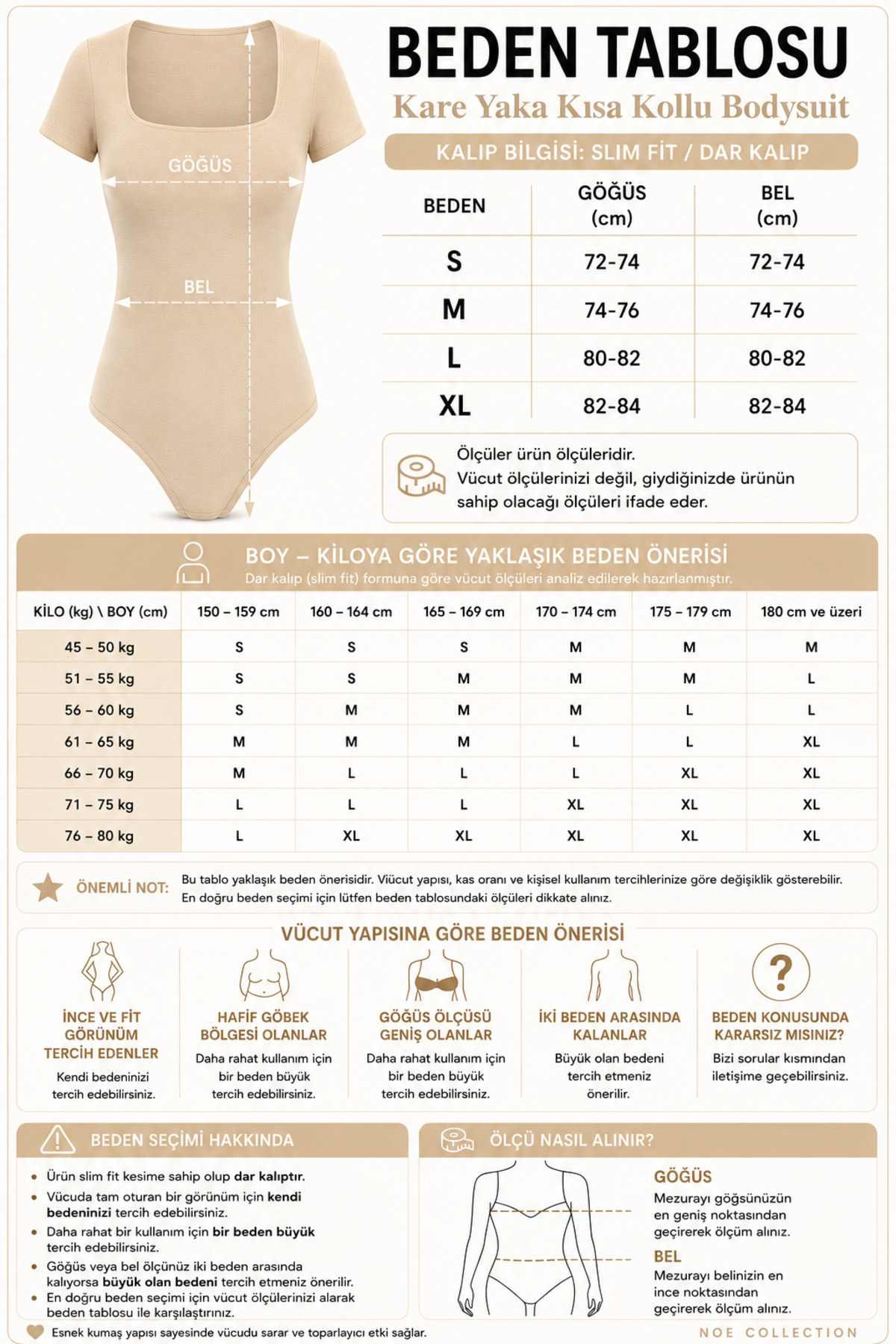 Kadın Kare Yaka Kısa Kollu Çıtçıtlı Body Slim Fit Dar Kalıp Likralı Bodysuit - Bej 6