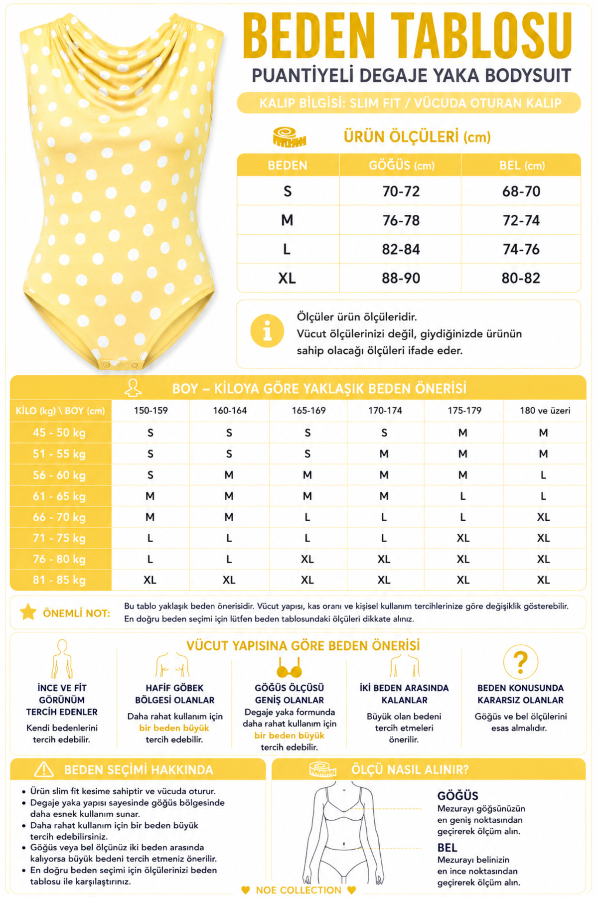 Kadın Degaje Yaka Puantiyeli Çıtçıtlı Body Likralı Bodysuit - Sarı 5