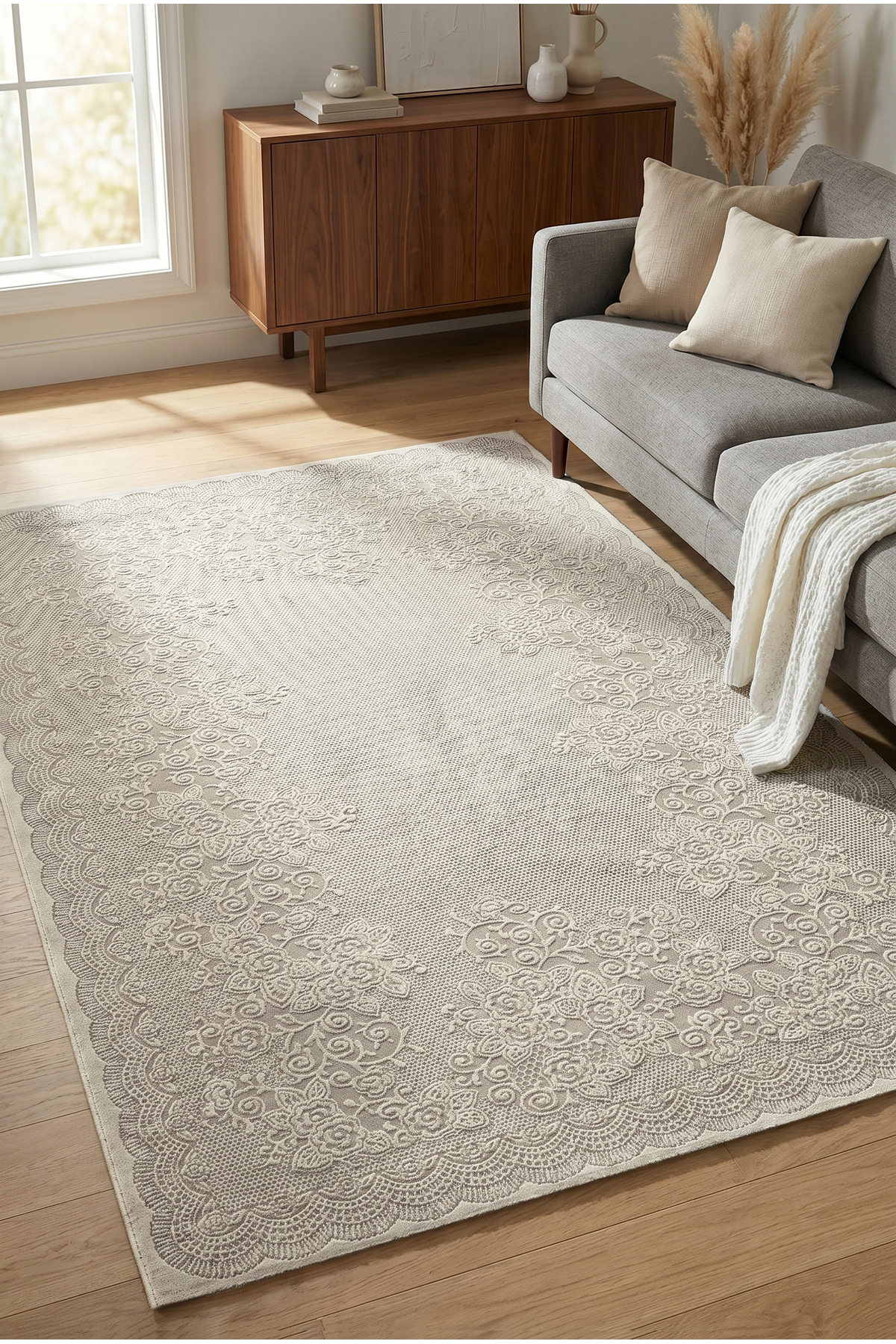 Amatis Modern Cream Carpet Soft Textured Easy to Clean Woven Carpet Living Room Kitchen Trough