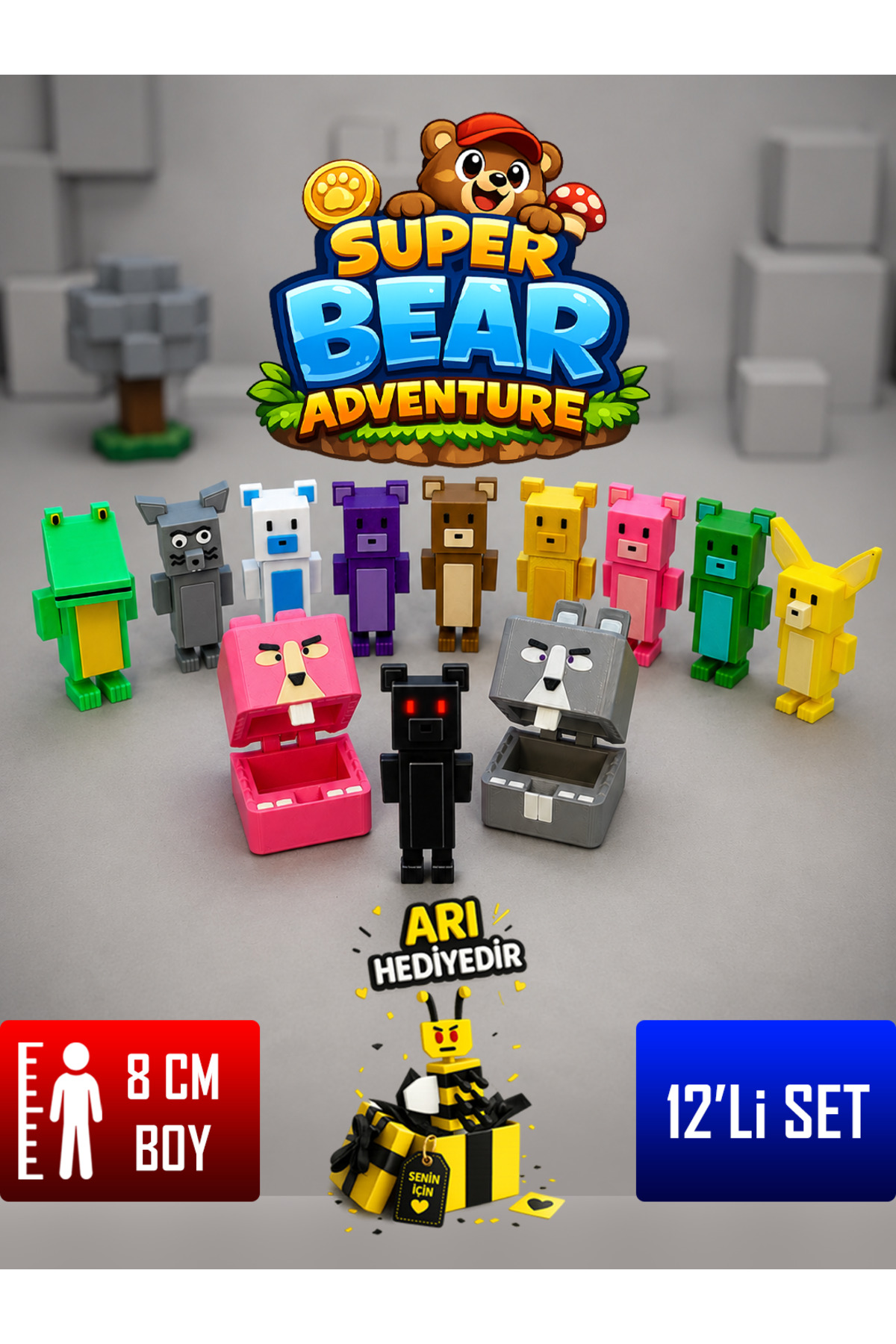 Super Bear Adventure Bear Figure Set of 12 – Moving Toy with Joints