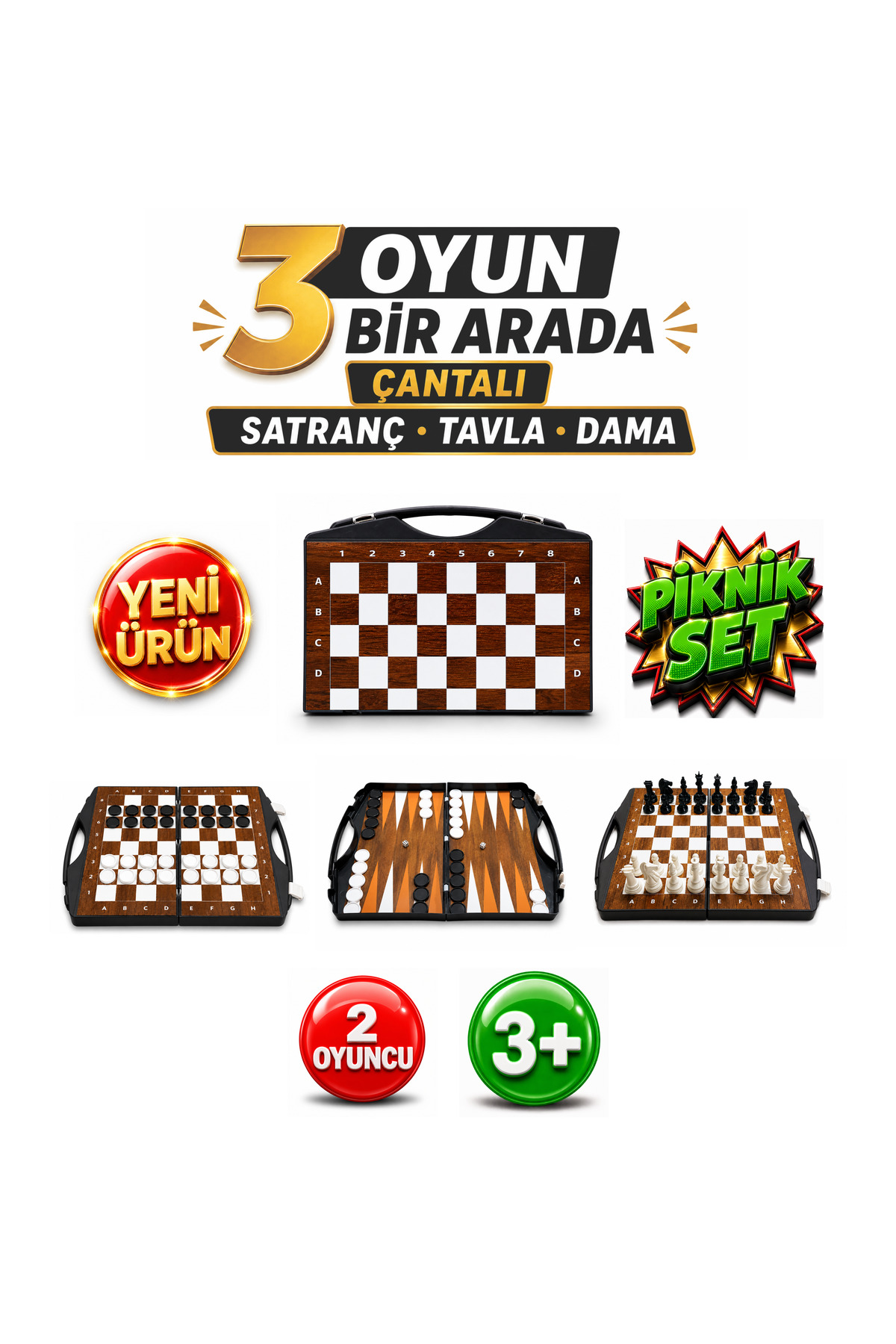 サンデーVSマガジン　タッチ　3種3枚セット ALAY Ticaret Çantalı Üçü Bir Arada Set - Satranç - Tavla - Dama