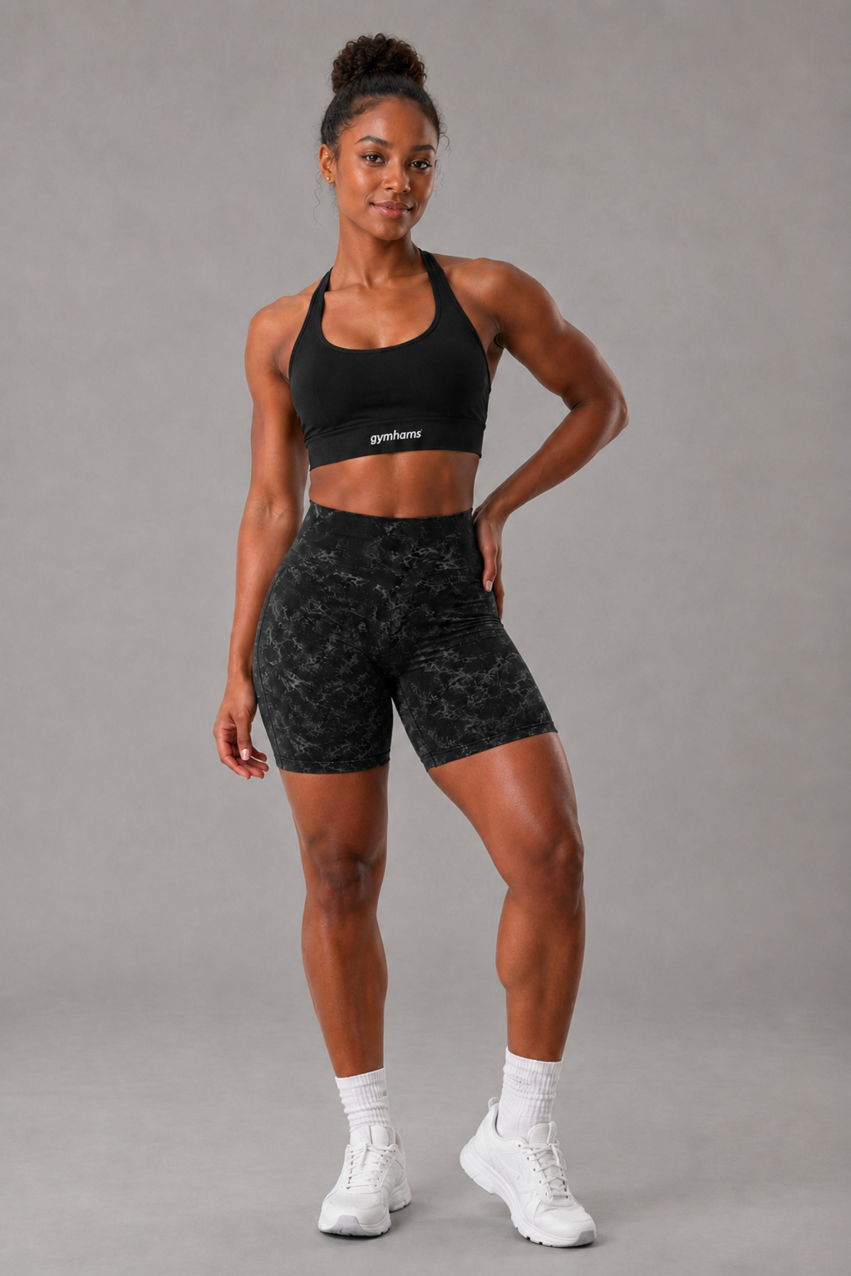 gymhams Batik Marble Shorts Kalça Büzgülü BİKER Şort, Push-up Toparlayıcı & Şekillendirici görsel 4