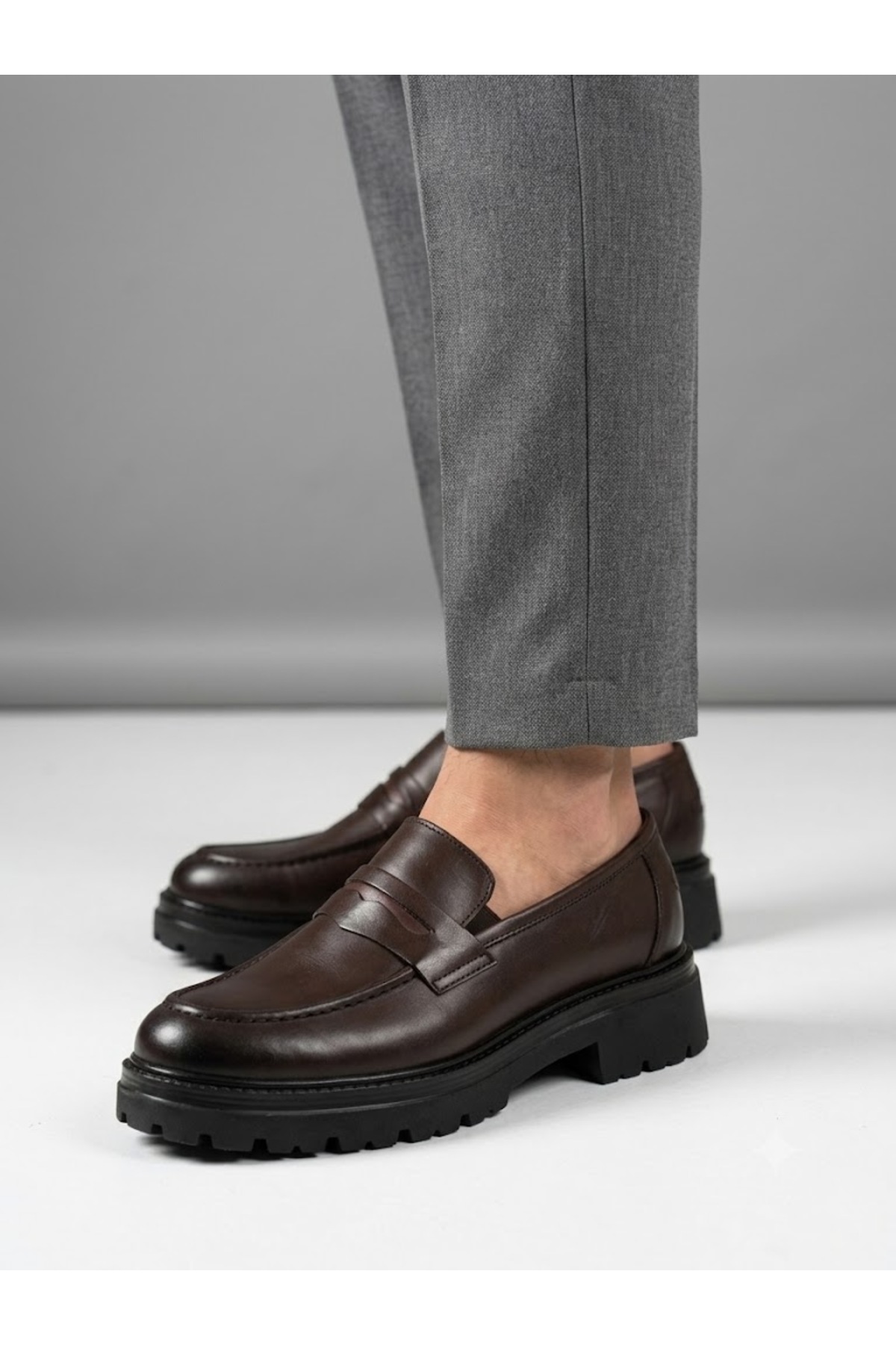 Lütfi Erkek Hakiki Deri Kahve Kalın Tabanlı Klasik Loafer Ayakkabı
