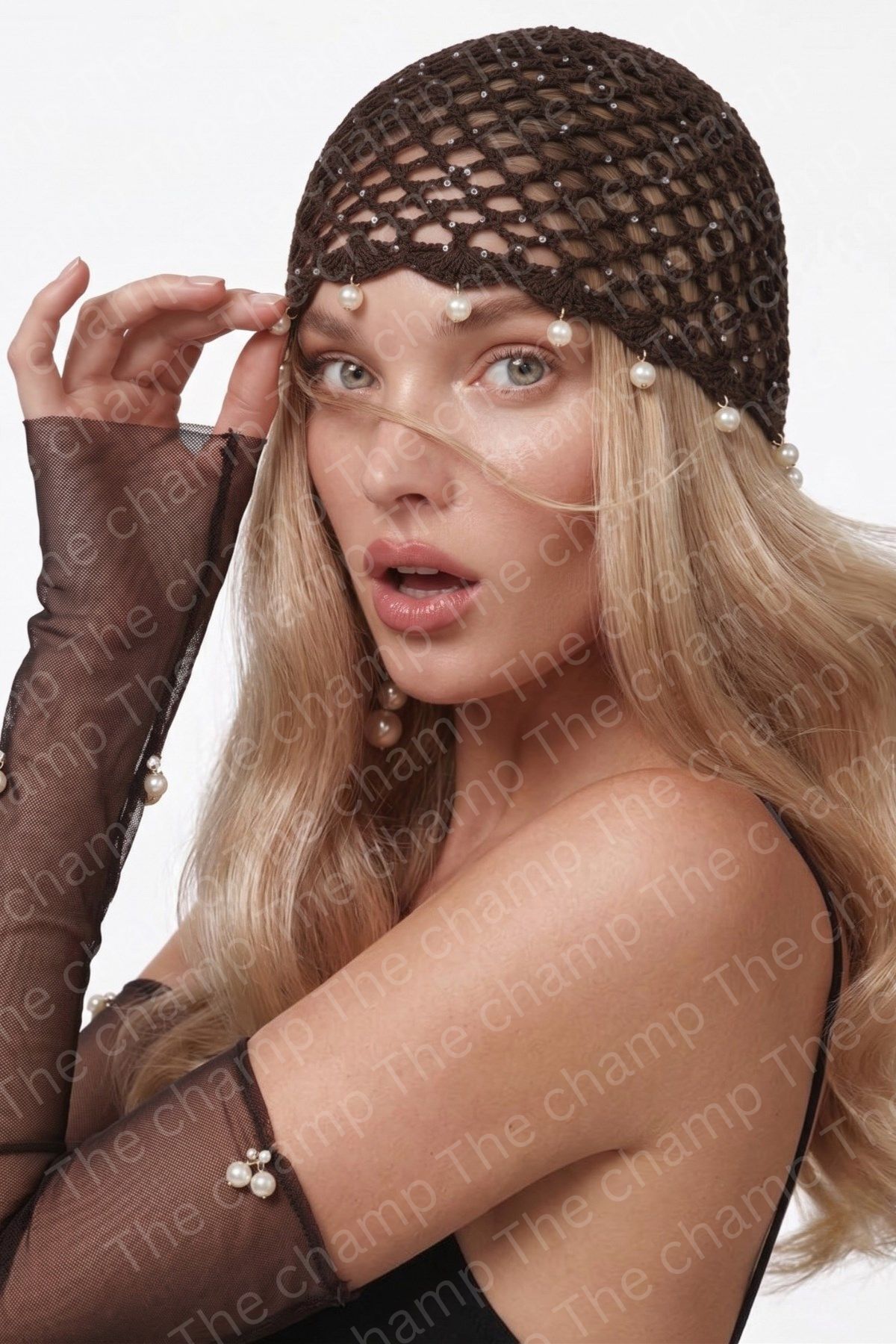 The Champ Clothing Kadın Örgü File Şapka Pearl Veil Kahverengi– İnci Detaylı Şık Saç Aksesuarı