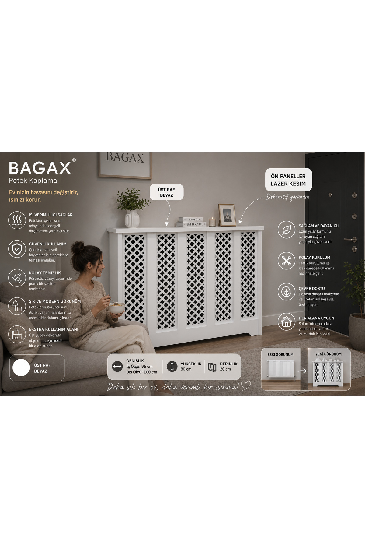 Pera Model, White Color,Inner Size 96 Cm Outer Size 100 Cm Honeycomb Coating, Dresser
