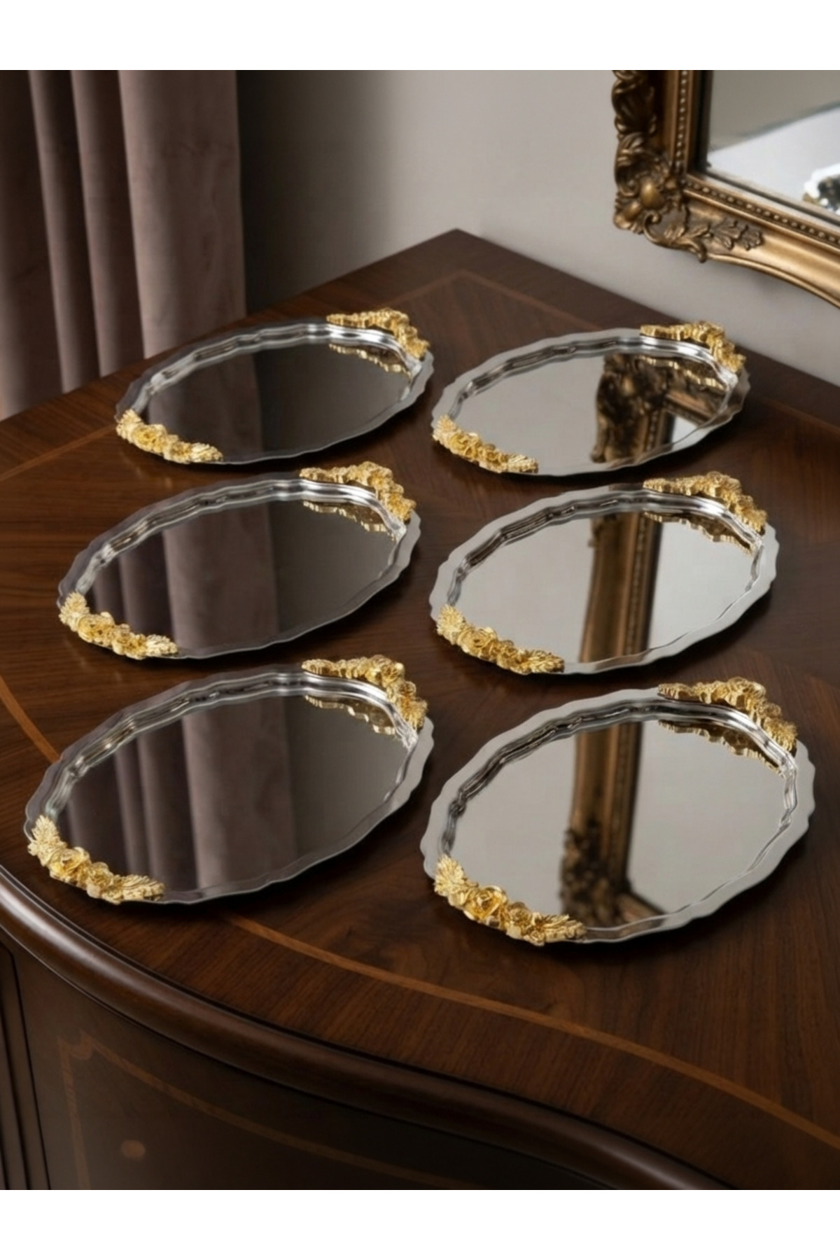 STAINLESS STEEL SERVICE AND PRESENTATION TRAY WITH 6 OVAL HANDLES