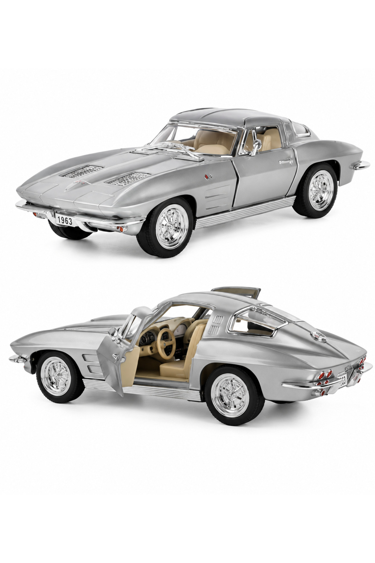 Kinsmart 1:36 Scale Pull Back Action Door Openable 1963 Corvette Sting Ray Miniature Diecast Metal Toy Car