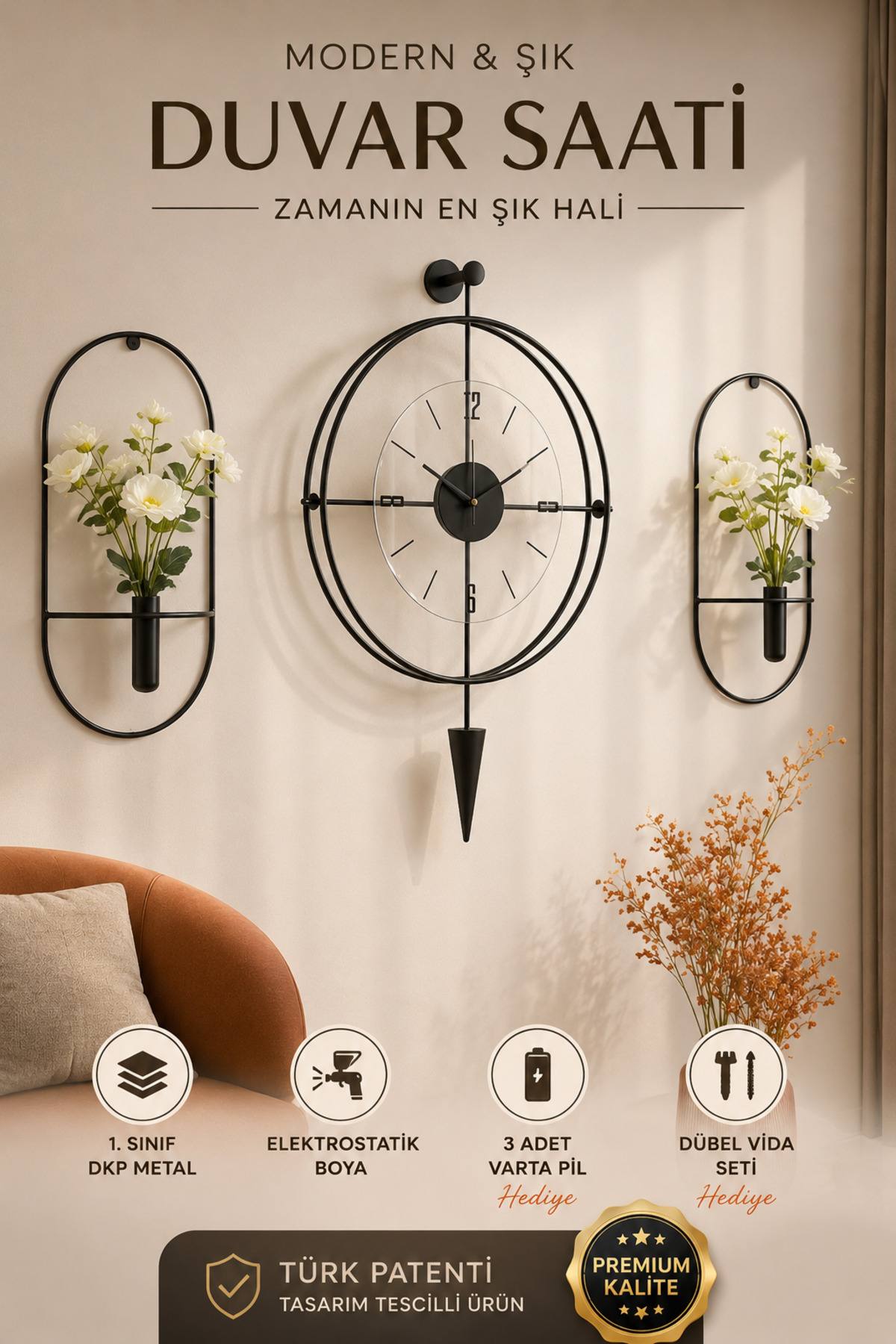 Large Size (50X90CM) - Black Transparent Glass Laclock Conical - Unbreakable Tampered Glass) Wall Clock