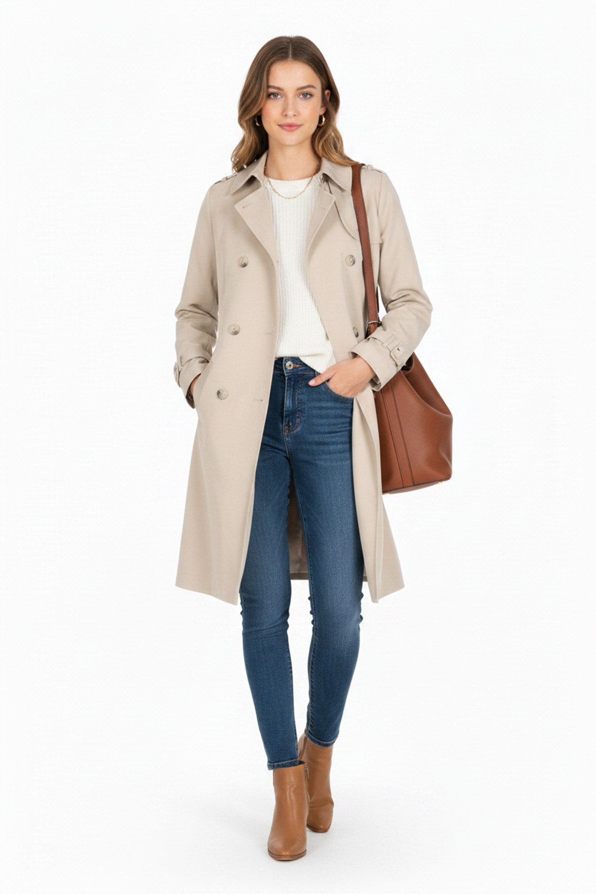 Water Repellent Anti-Wrinkle Fabric Trench Coat A.Bej 5840
