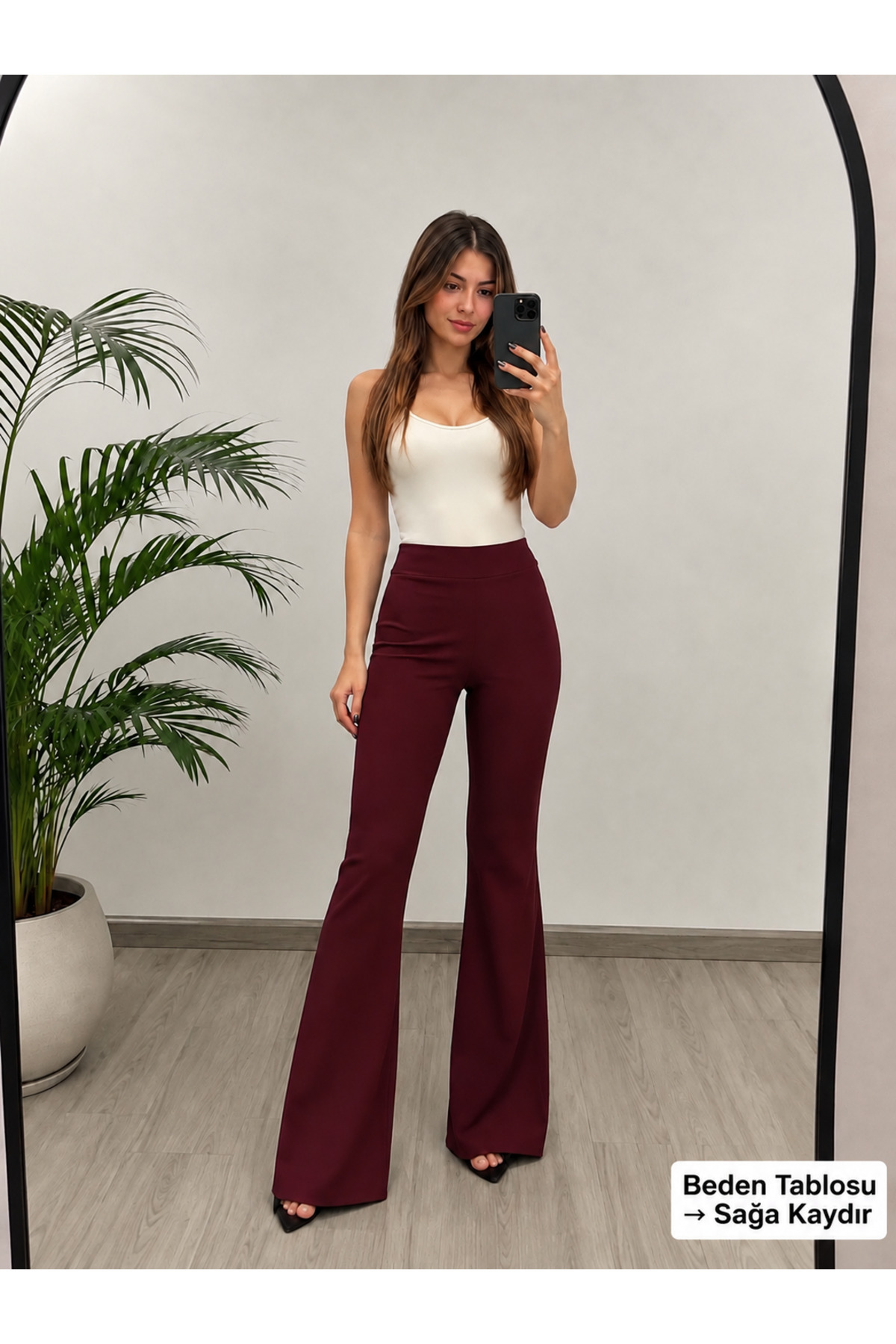 ECEYLÜL MODA BORDO SCUBA KREP İSPANYOL PAÇA PANTOLON(kısa süreliğine lansman fiyatı)