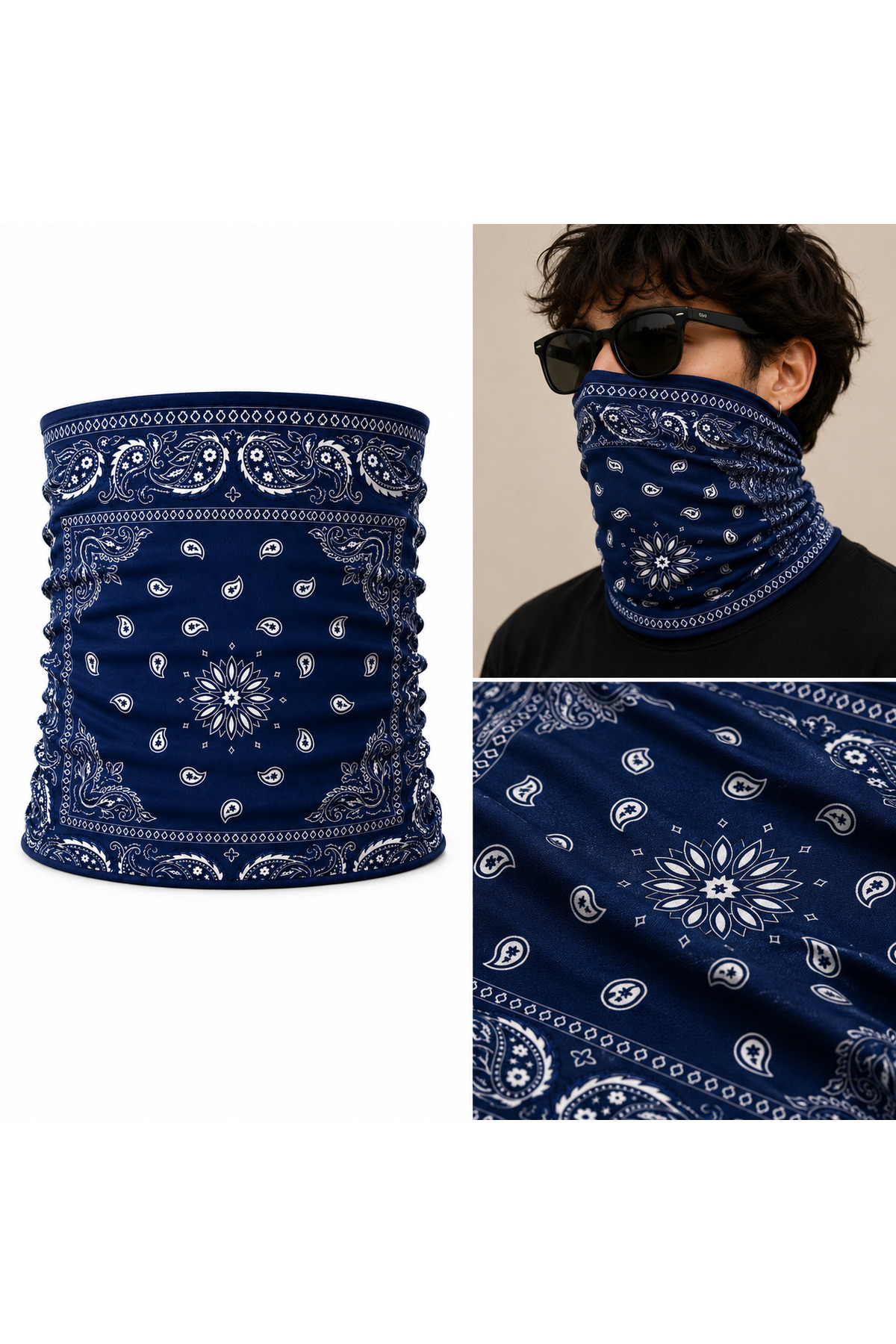 FG KONNİCHİWA Bandana Siyah Etnik Bandana Yüz Maskesi ve Boyunluk ve Günlük ve Motosiklet Kullanımı UV Korumalı Çok Amaçlı Boyunluk