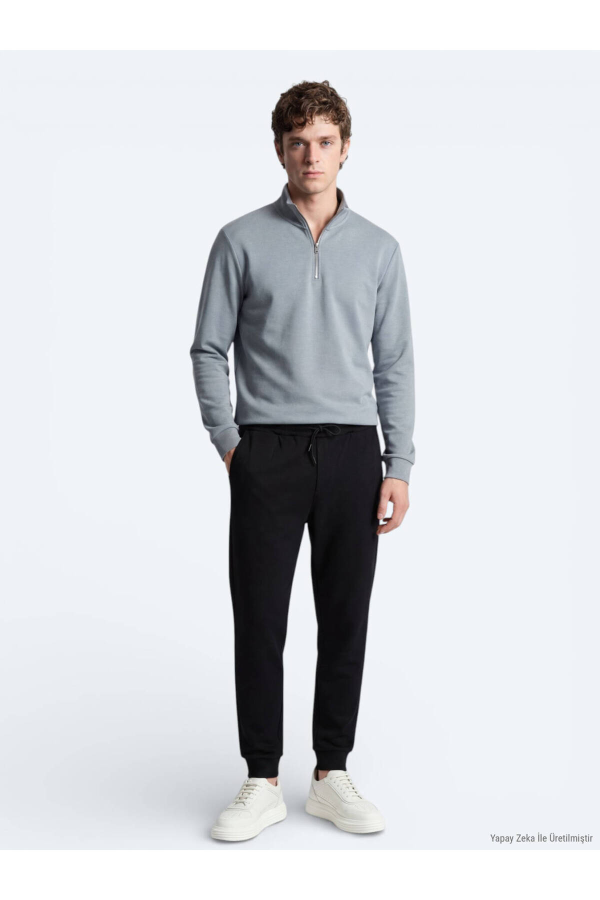 Gri Dik Yaka Düz Sweatshırt — رنگارنگ 10157427 — تصویر 3 از 6