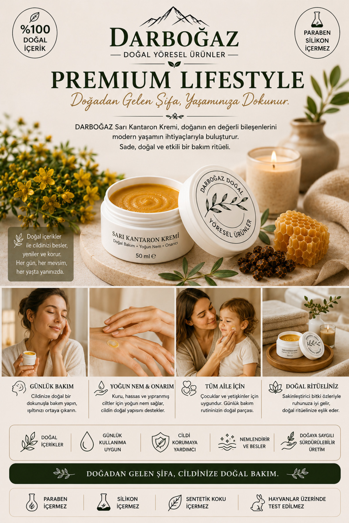 Sarı Kantaron Kremi 50 ml | Propolis ve Doğal Balmumu İçeren Bitkisel Cilt Bakım Kremi | Yoğun Nemlendirici ve Günlük Bakım — 109866511 — تصویر 9 از 9