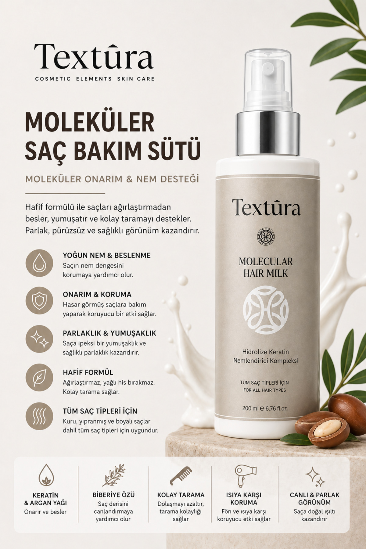 TEXTURA Molecular Hair Milk | Isıya Karşı Koruyucu ve Nemlendirici Saç Sütü | 200 ml — 402131