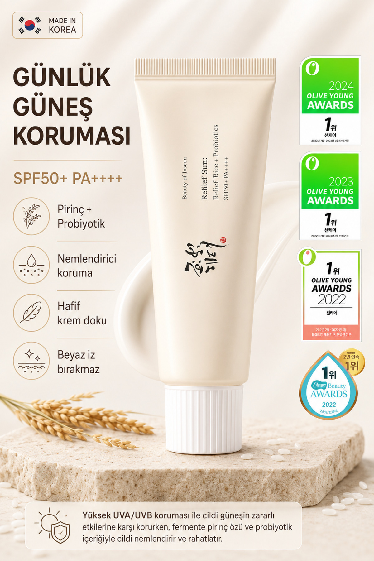 The Potions Relief Sun Rice Probiotics Spf 50+ Pa Aydınlatıcı Kimyasal Filtreli Uv Koruyucu Kore Güneş Kremi 50ml